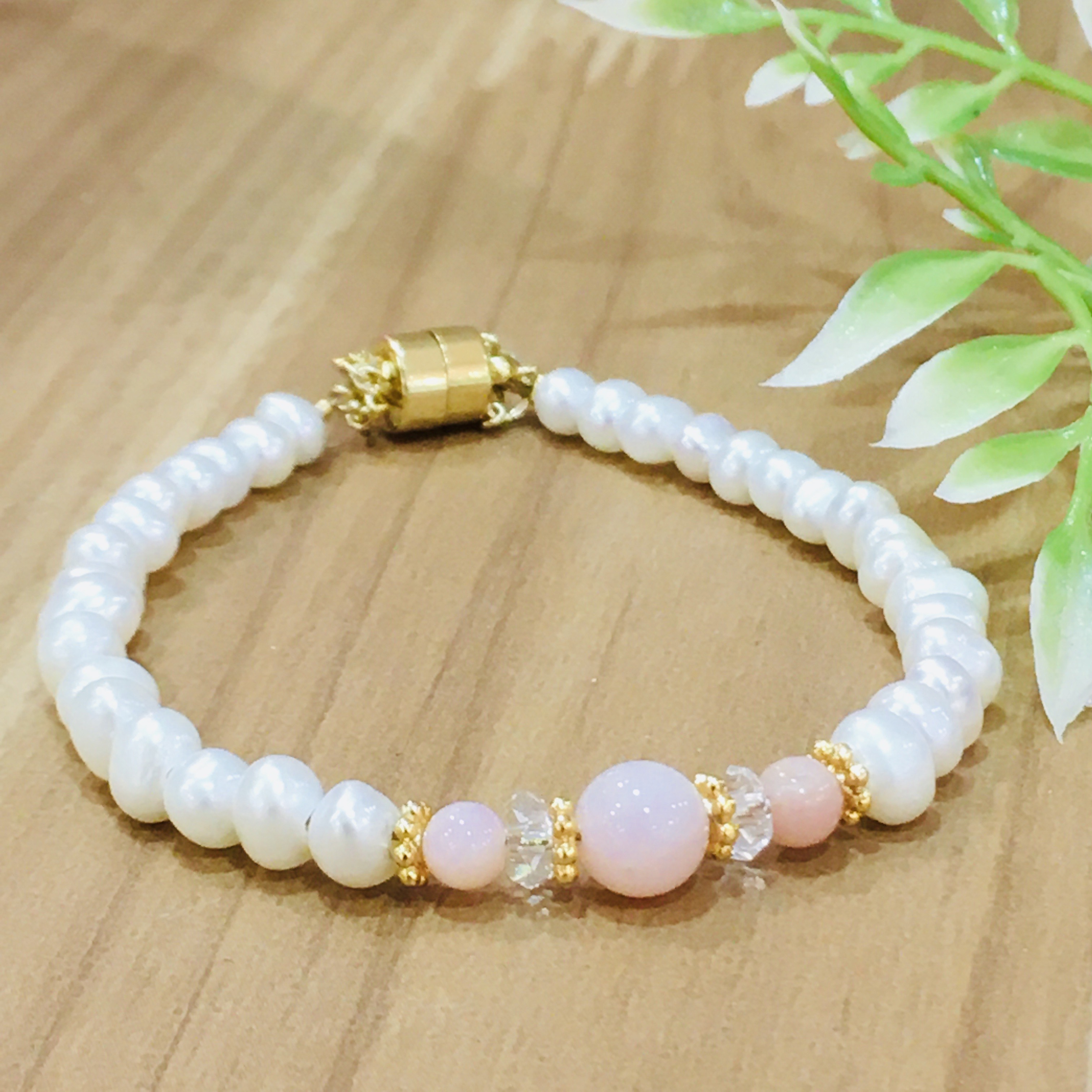 誕生石×淡水パール/マグネットブレスレット