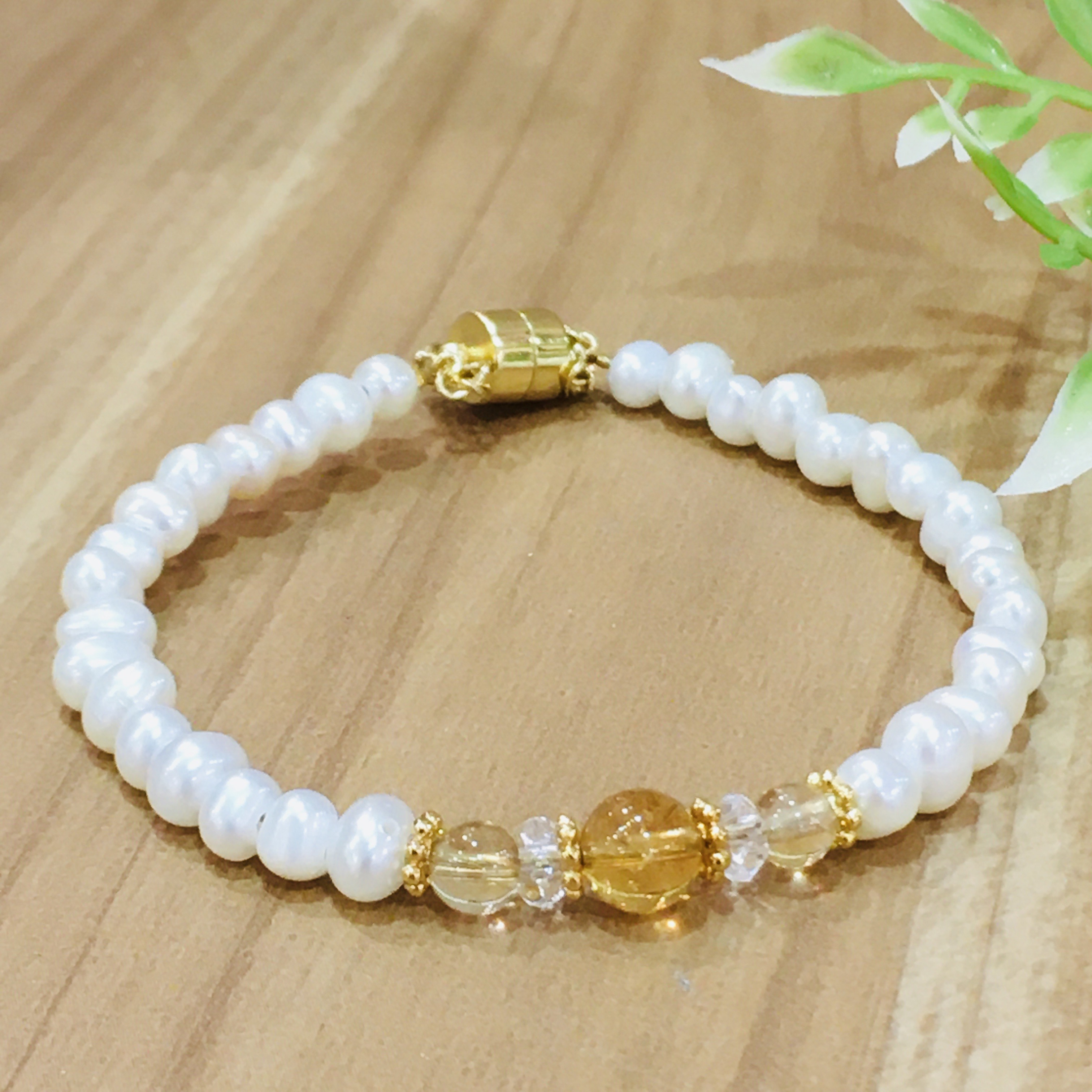 誕生石×淡水パール/マグネットブレスレット