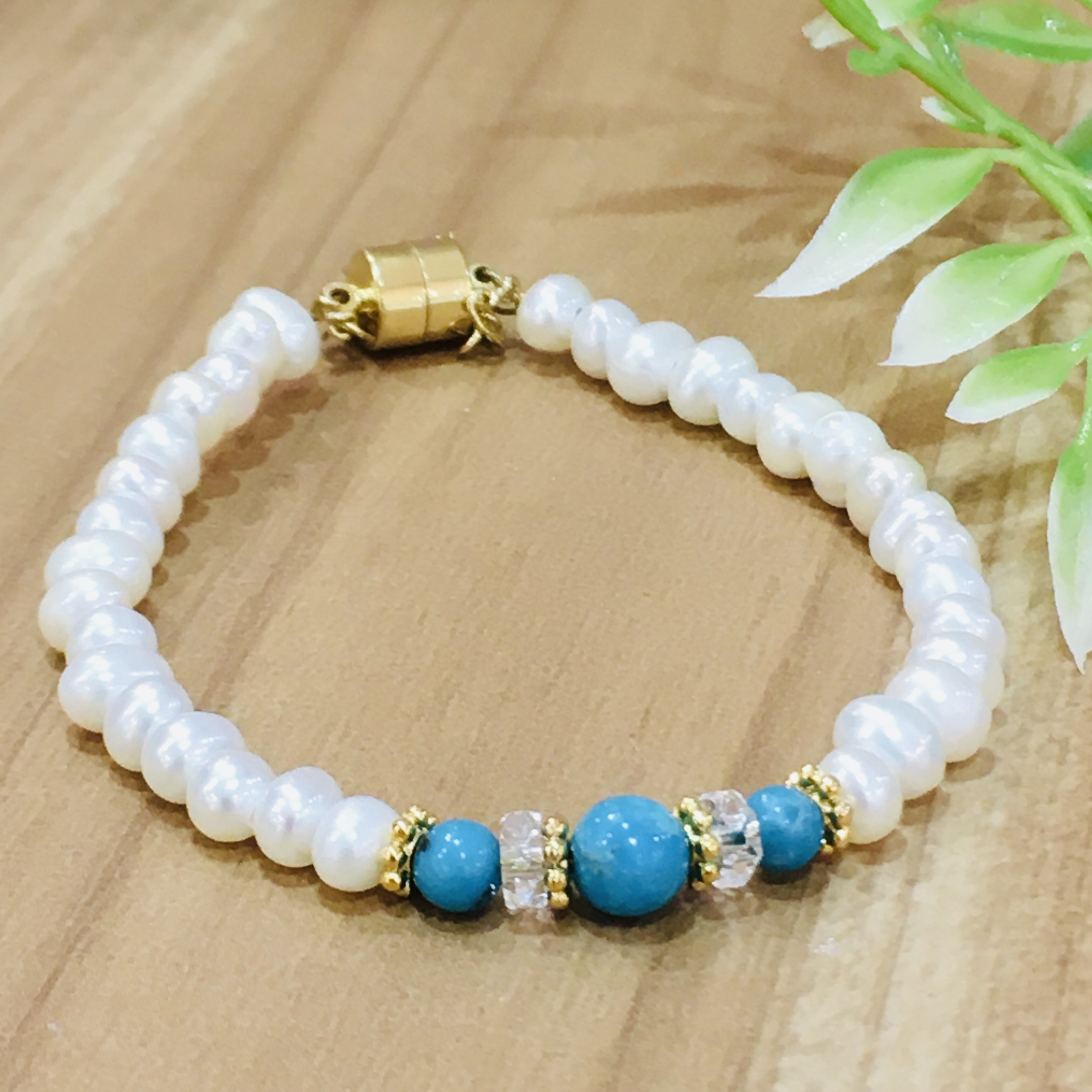 誕生石×淡水パール/マグネットブレスレット