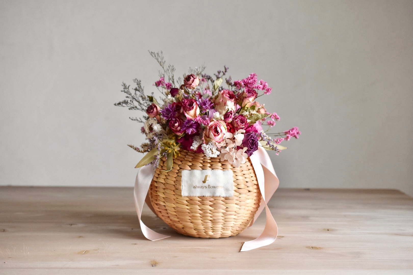 Flower BAG No.2 カゴバッグ／ドライフラワー モデストローズ
