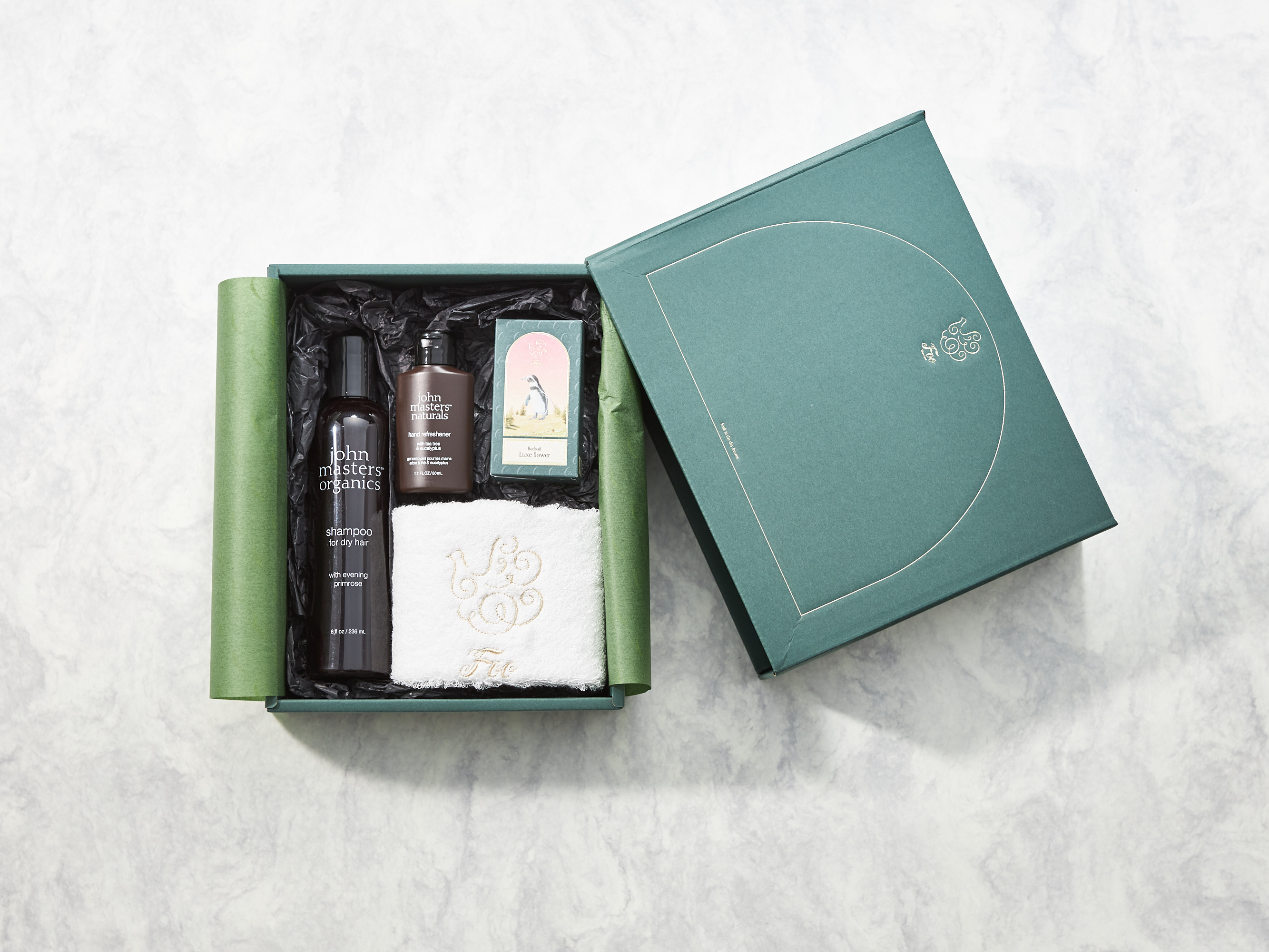 Foo Tokyo × johnmasters organics ハンドタオル&バスオイル+T&Eハンドリフレッシュナー50ml+イブニングP シャンプー N 236ml ギフトセット