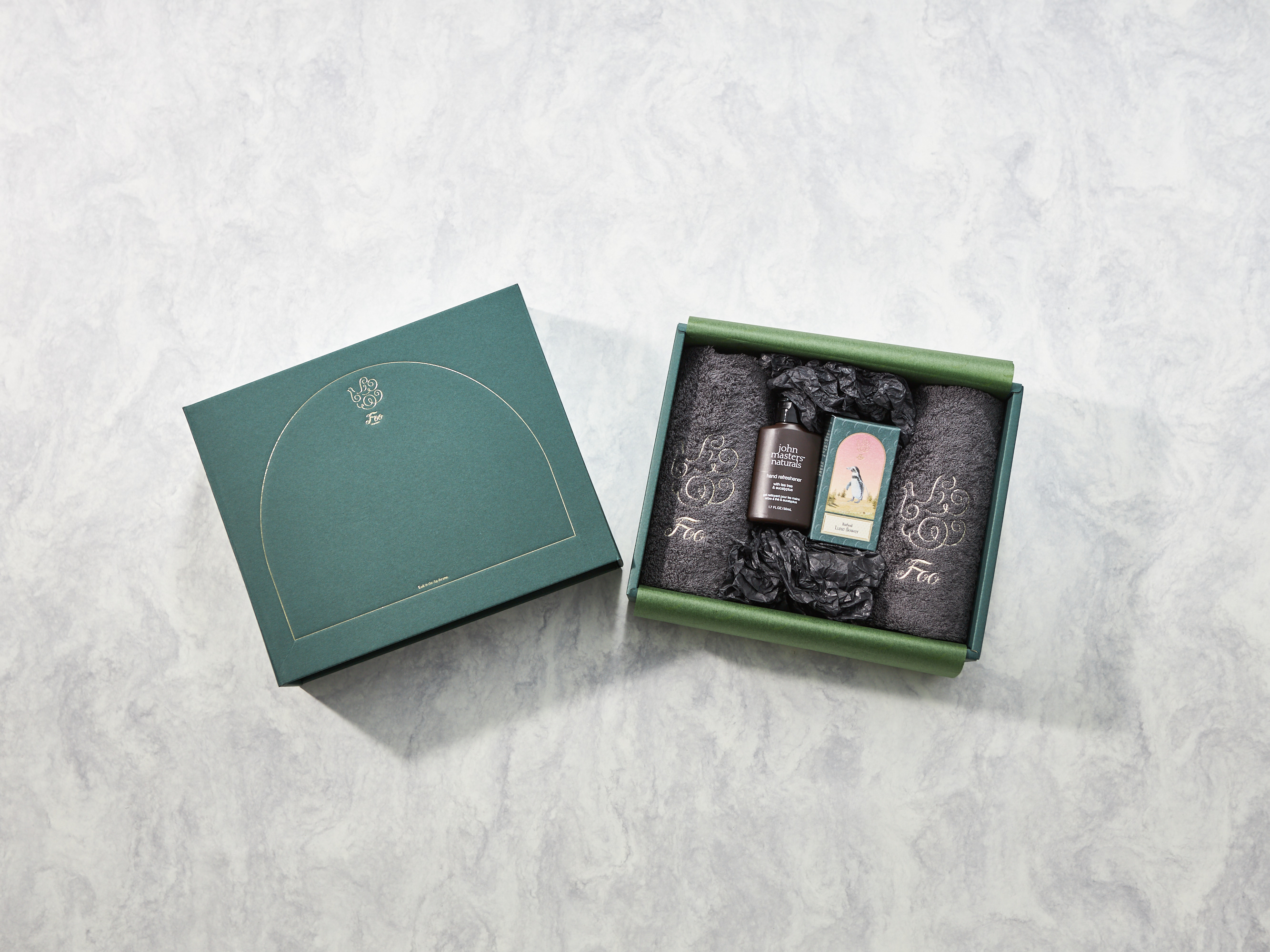 Foo Tokyo × johnmasters organics ハンドタオル2枚&バスオイル+T&Eハンドリフレッシュナー50ml ギフトセット