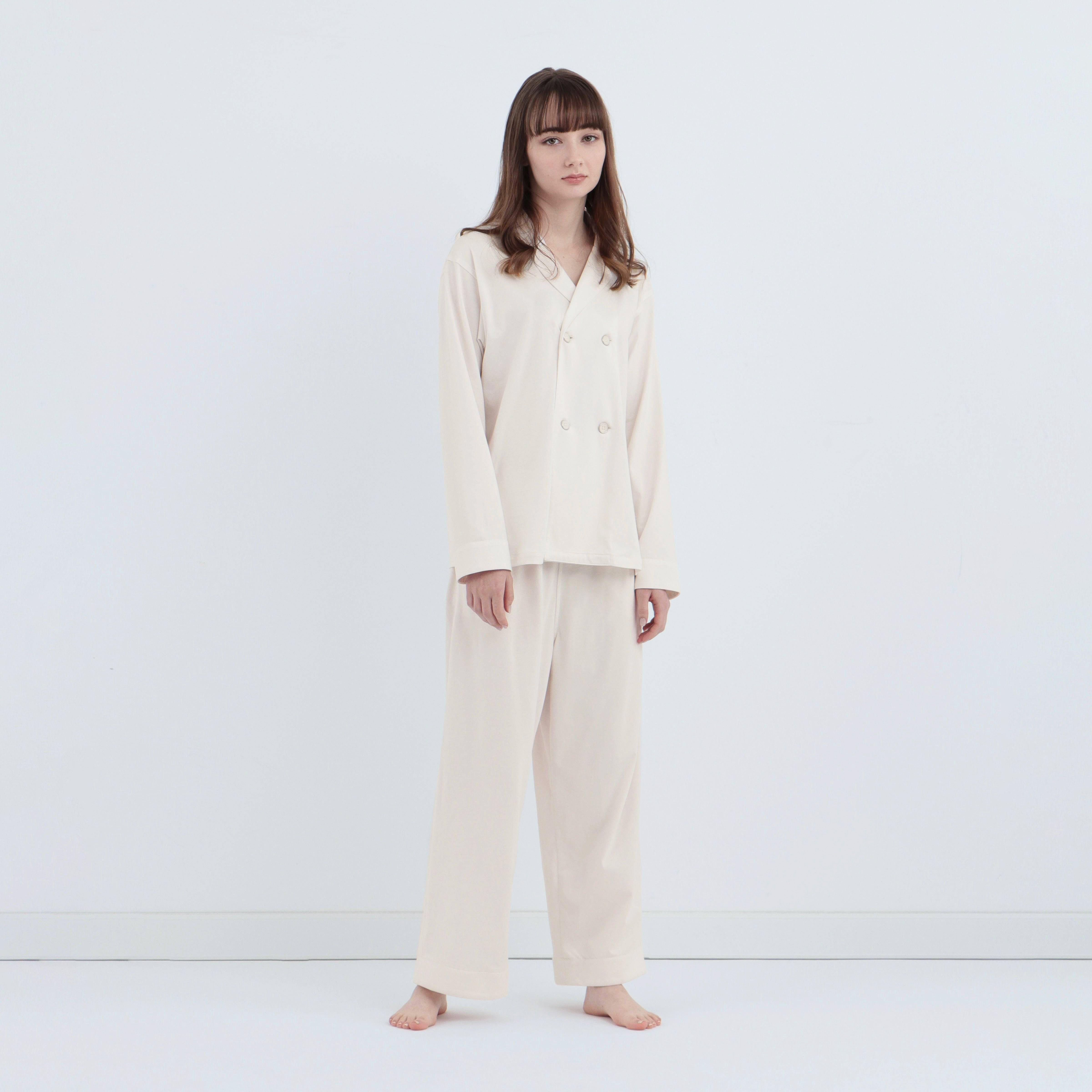 【セットアップ】ロイヤル オーガニックコットン ダブルボタンパジャマ<オフホワイト>