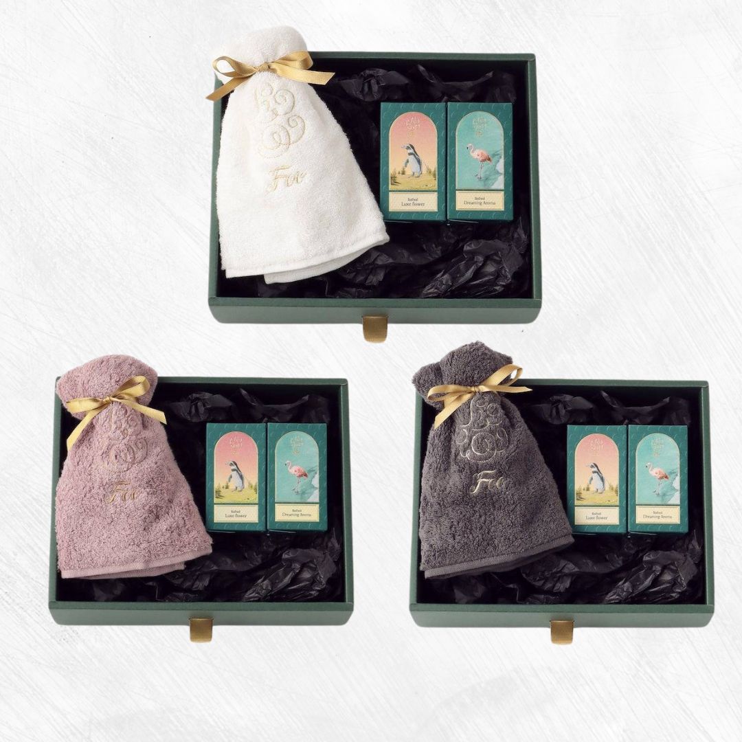 オーガニックコットン ハンドタオル1枚×Foo Tokyo バスオイル Luxe Flower・Dreaming Aroma ギフトセット