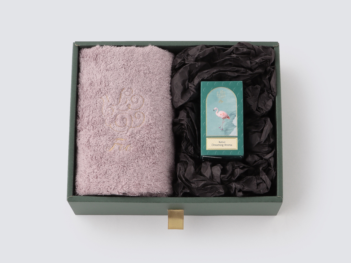オーガニックコットン フェイスタオル＆Foo Tokyo バスオイル Dreaming Aroma  1本 ギフトセット