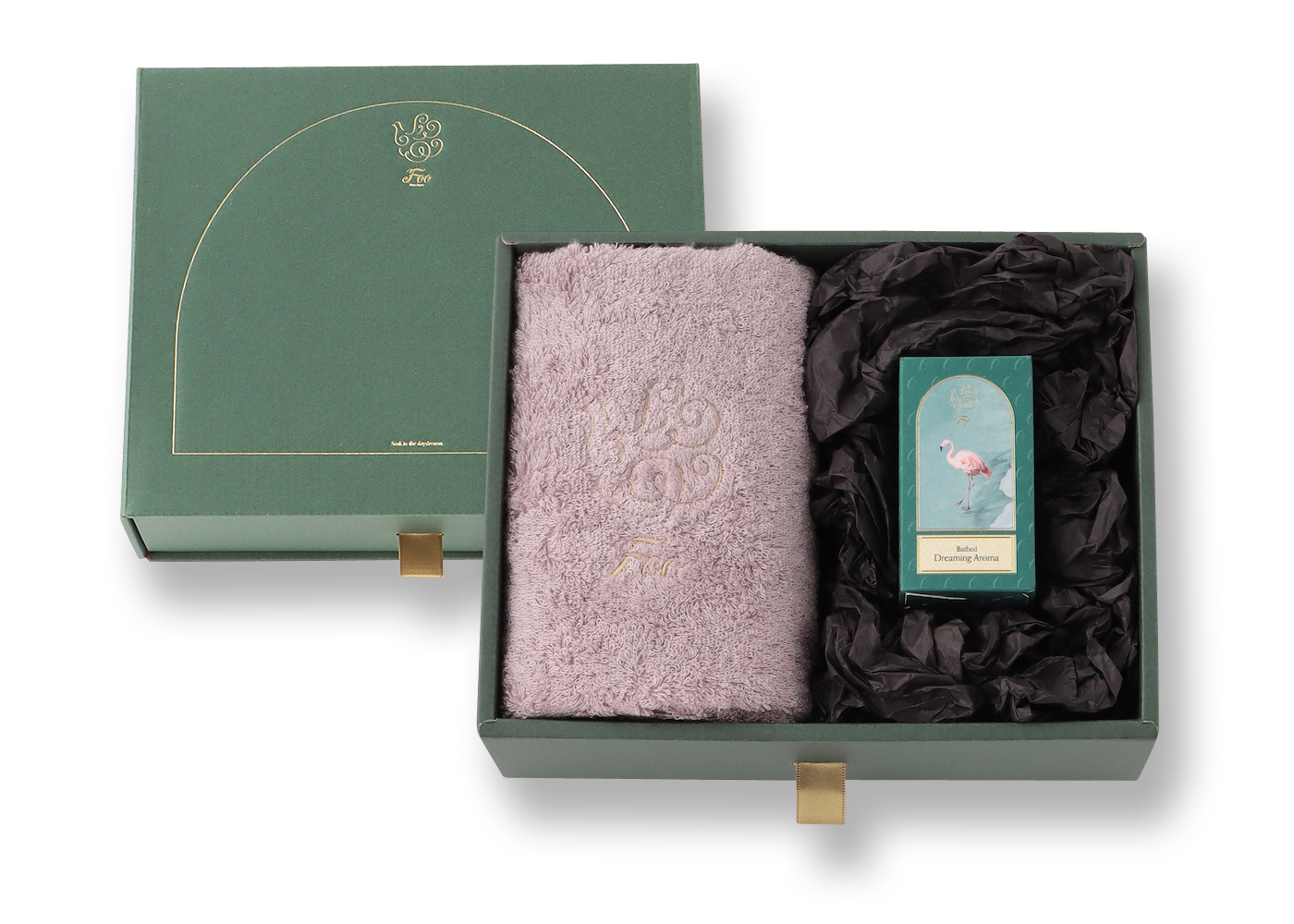 オーガニックコットン フェイスタオル＆Foo Tokyo バスオイル Dreaming Aroma  1本 ギフトセット