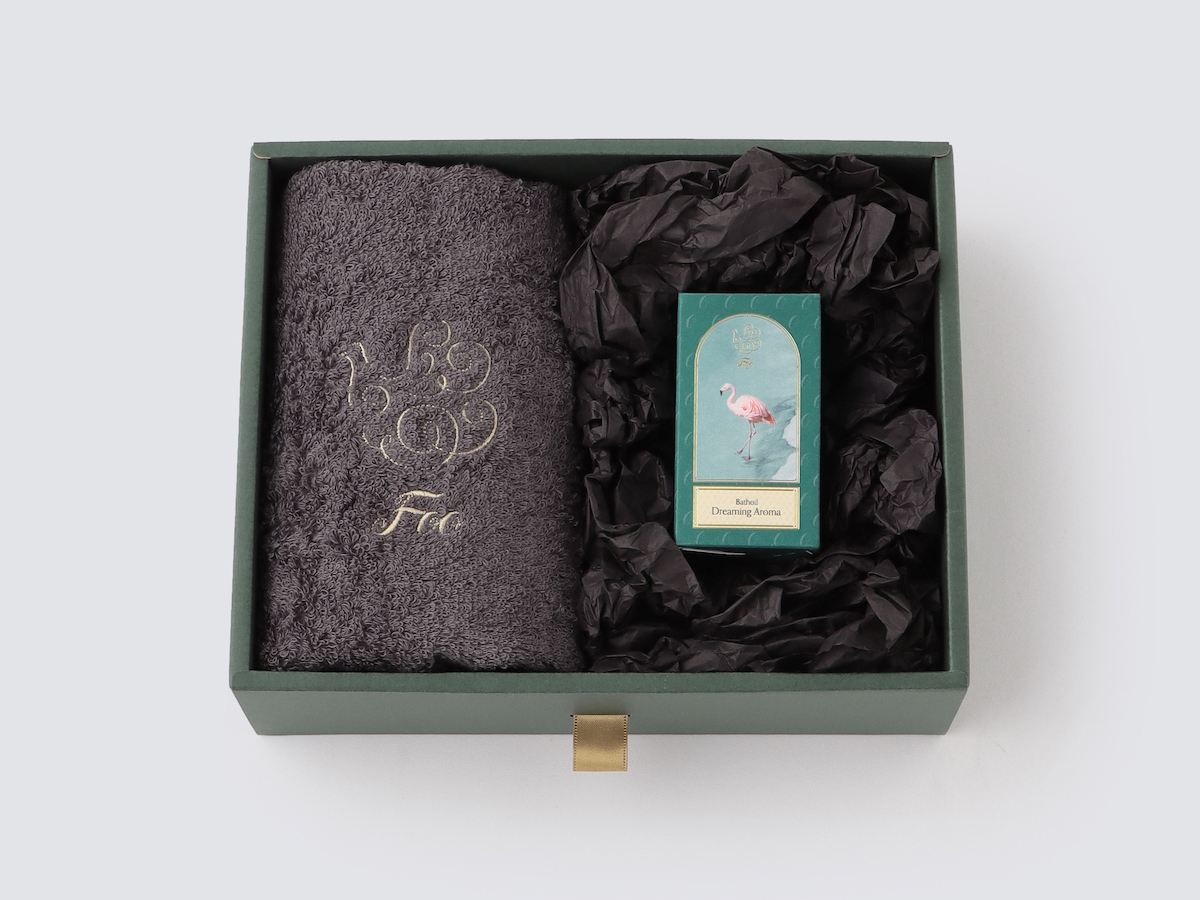 オーガニックコットン フェイスタオル＆Foo Tokyo バスオイル Dreaming Aroma  1本 ギフトセット