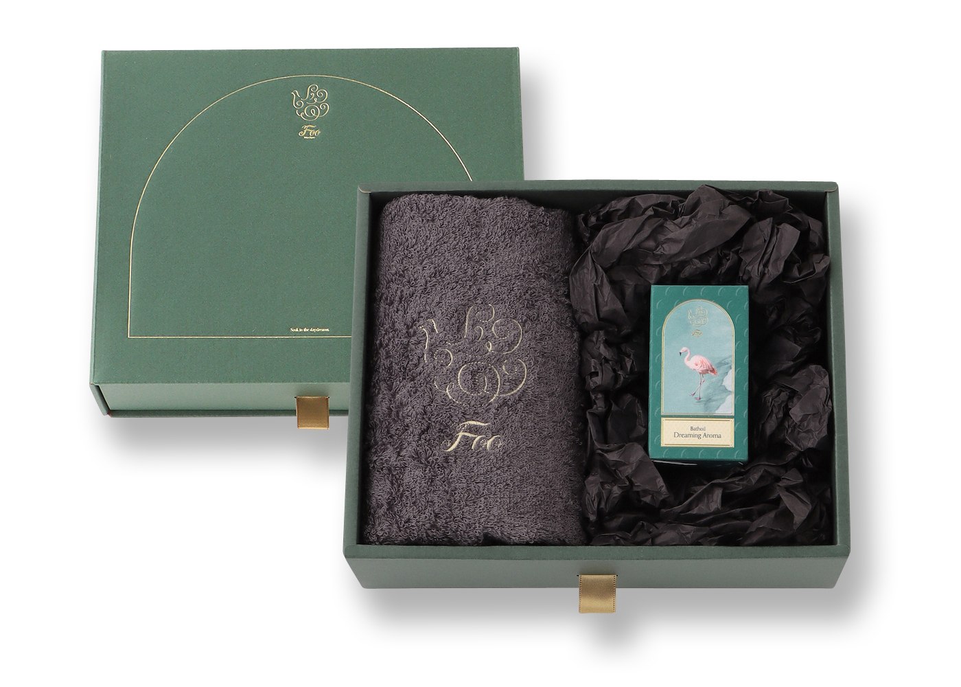 オーガニックコットン フェイスタオル＆Foo Tokyo バスオイル Dreaming Aroma  1本 ギフトセット