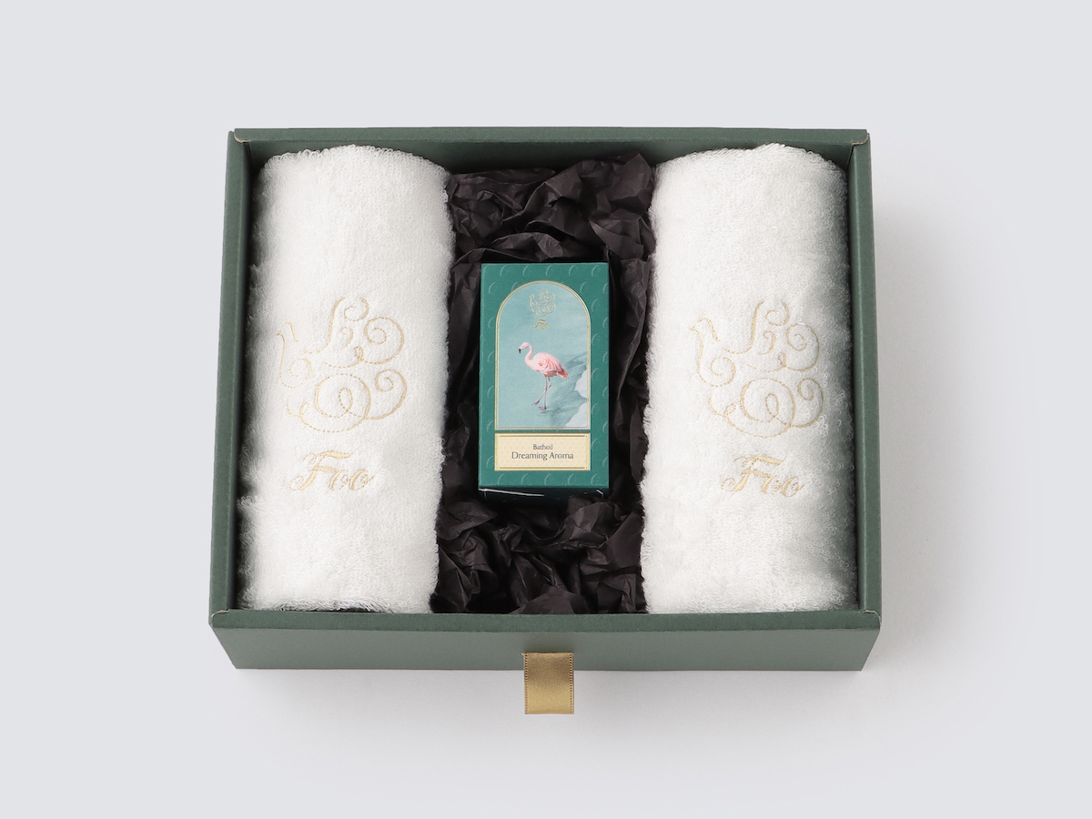 オーガニックコットン ハンドタオル2枚 & Foo Tokyo バスオイル Dreaming Aroma 1本 ギフトセット