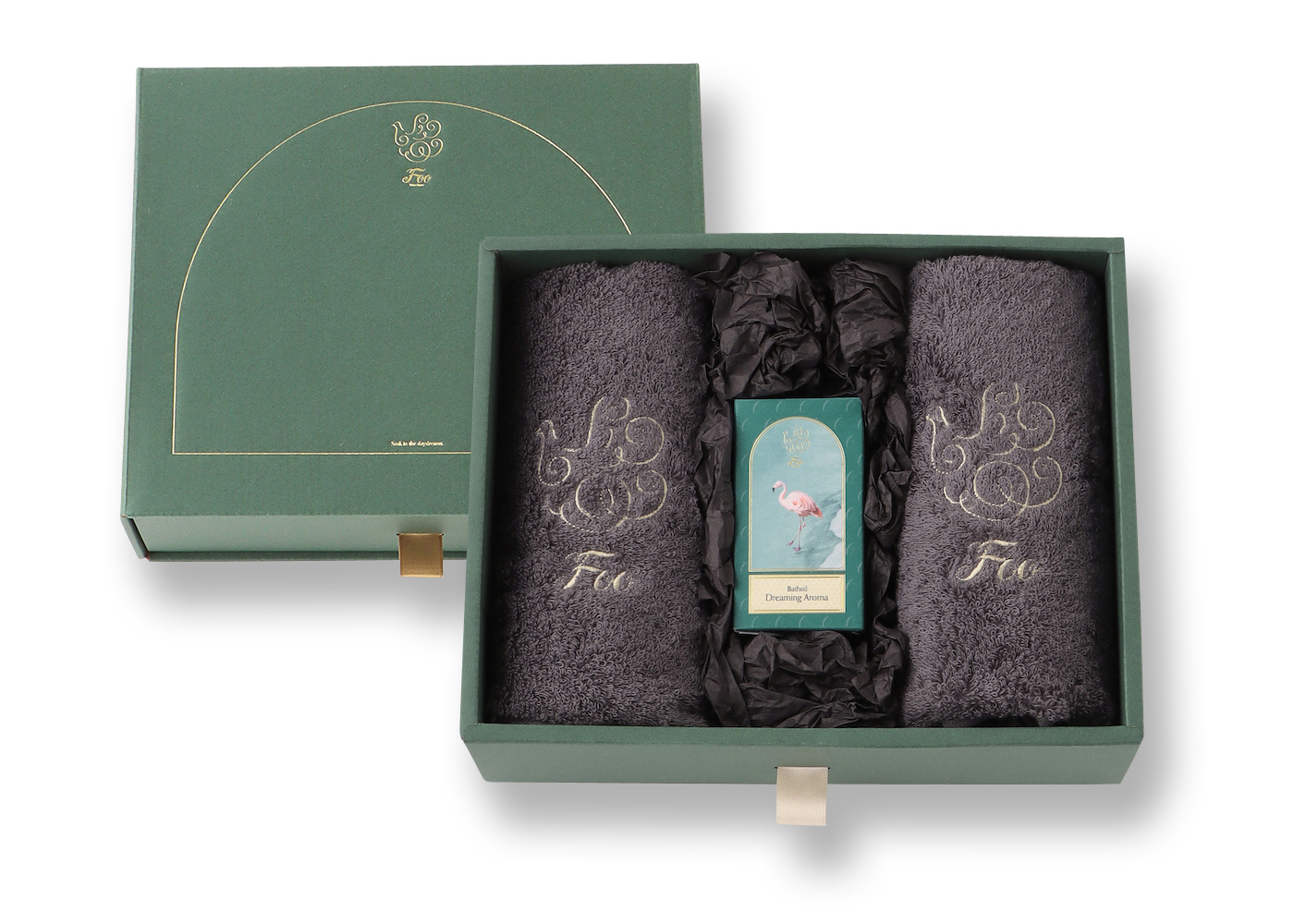 オーガニックコットン ハンドタオル2枚 & Foo Tokyo バスオイル Dreaming Aroma 1本 ギフトセット