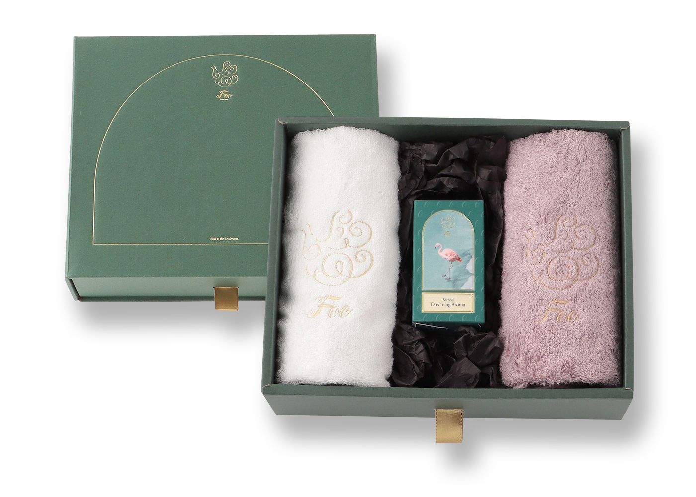 オーガニックコットン ハンドタオル2枚 & Foo Tokyo バスオイル Dreaming Aroma 1本 ギフトセット