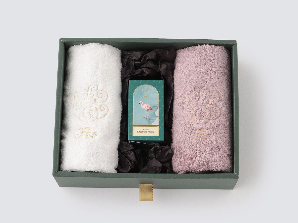 オーガニックコットン ハンドタオル2枚 & Foo Tokyo バスオイル Dreaming Aroma 1本 ギフトセット