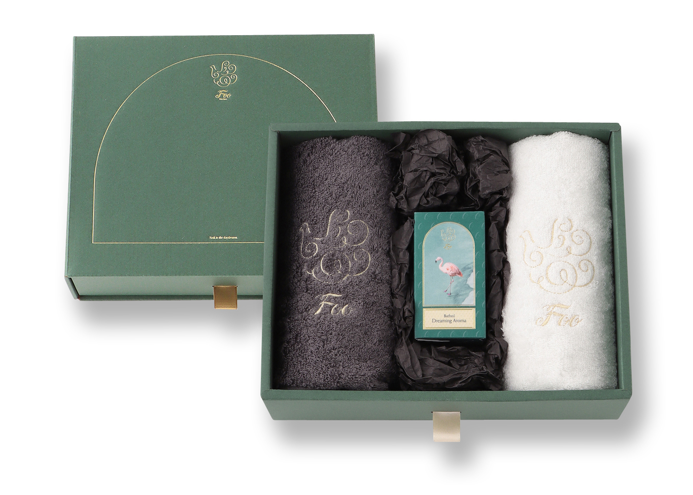 オーガニックコットン ハンドタオル2枚 & Foo Tokyo バスオイル Dreaming Aroma 1本 ギフトセット