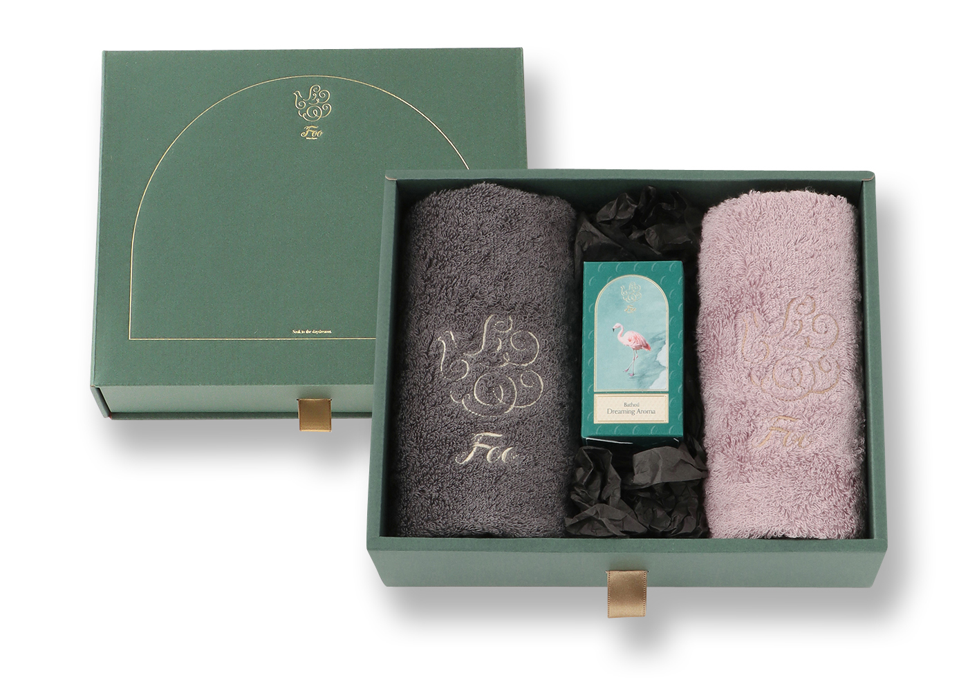 オーガニックコットン ハンドタオル2枚 & Foo Tokyo バスオイル Dreaming Aroma 1本 ギフトセット