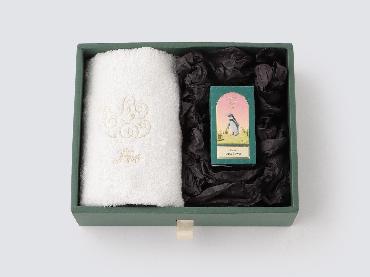 オーガニックコットン フェイスタオル＆Foo TokyoバスオイルLuxe Flower 1本ギフトセット