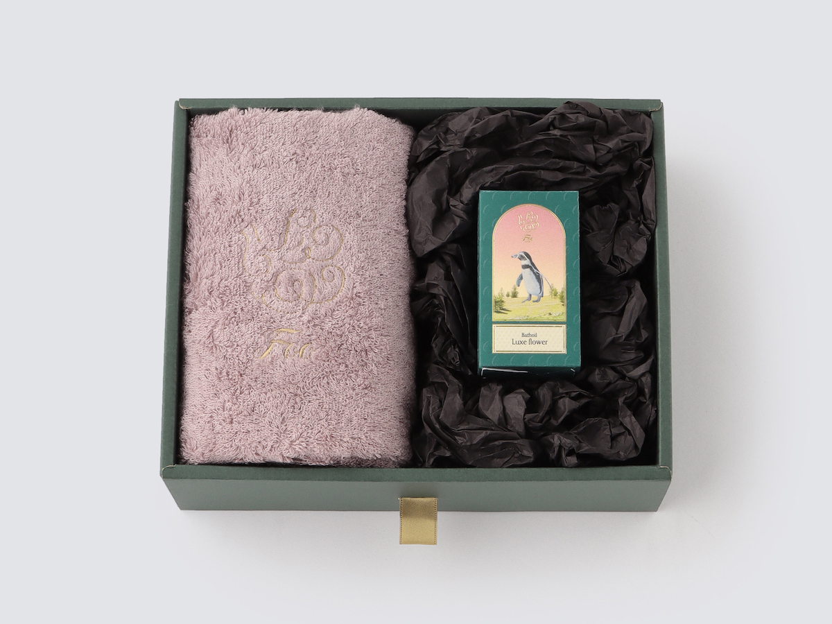 オーガニックコットン フェイスタオル＆Foo TokyoバスオイルLuxe Flower 1本ギフトセット
