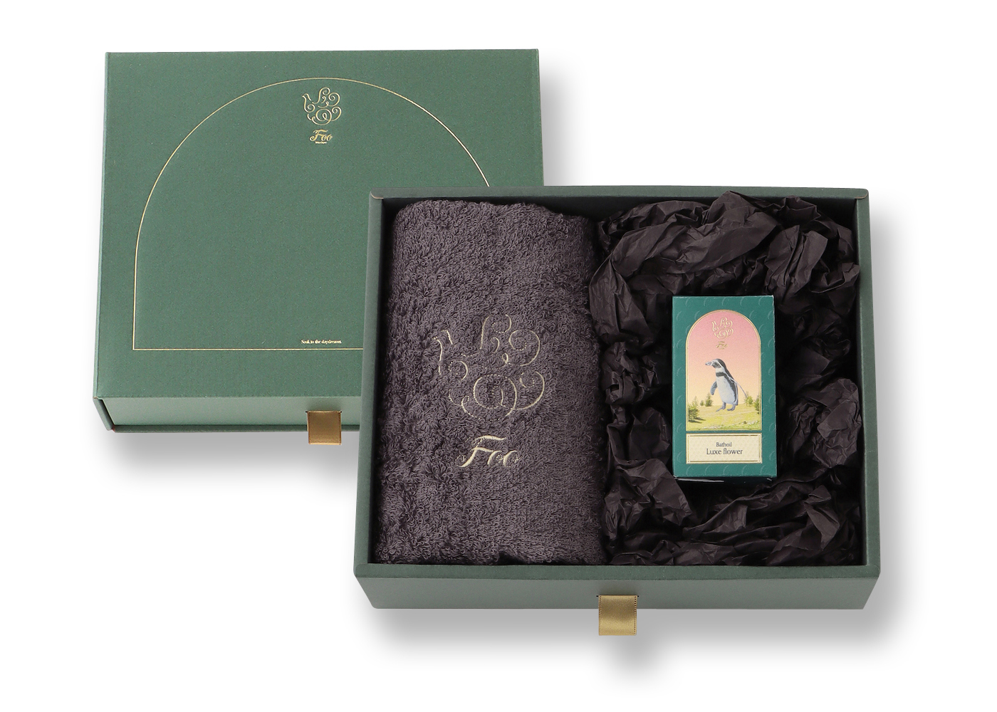 オーガニックコットン フェイスタオル＆Foo TokyoバスオイルLuxe Flower 1本ギフトセット