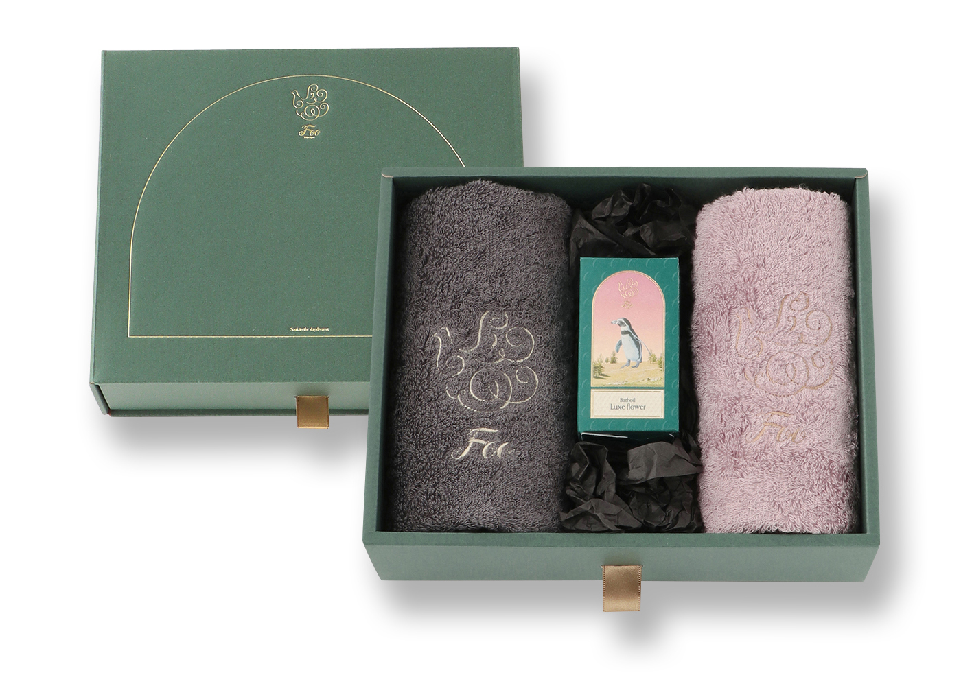 オーガニックコットン ハンドタオル2枚&Foo TokyoバスオイルLuxe Flower 1本ギフトセット