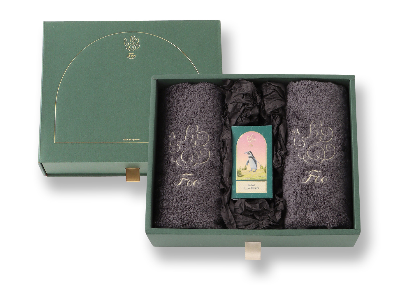 オーガニックコットン ハンドタオル2枚&Foo TokyoバスオイルLuxe Flower 1本ギフトセット