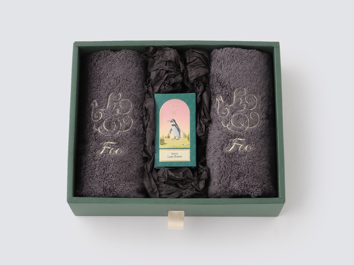 オーガニックコットン ハンドタオル2枚&Foo TokyoバスオイルLuxe Flower 1本ギフトセット