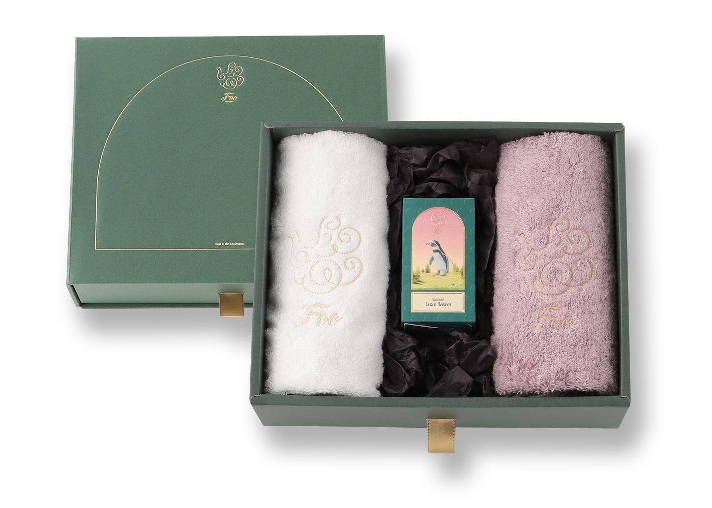 オーガニックコットン ハンドタオル2枚&Foo TokyoバスオイルLuxe Flower 1本ギフトセット