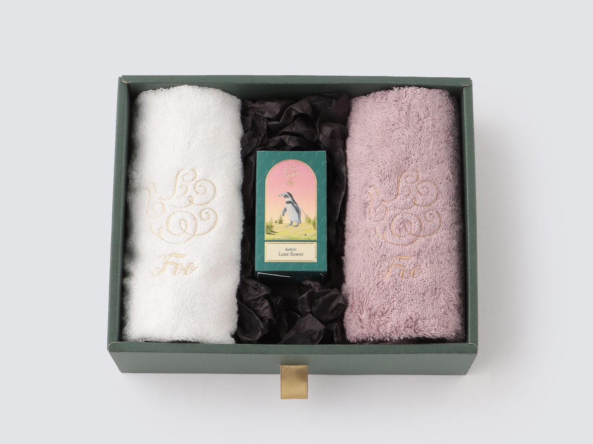 オーガニックコットン ハンドタオル2枚&Foo TokyoバスオイルLuxe Flower 1本ギフトセット