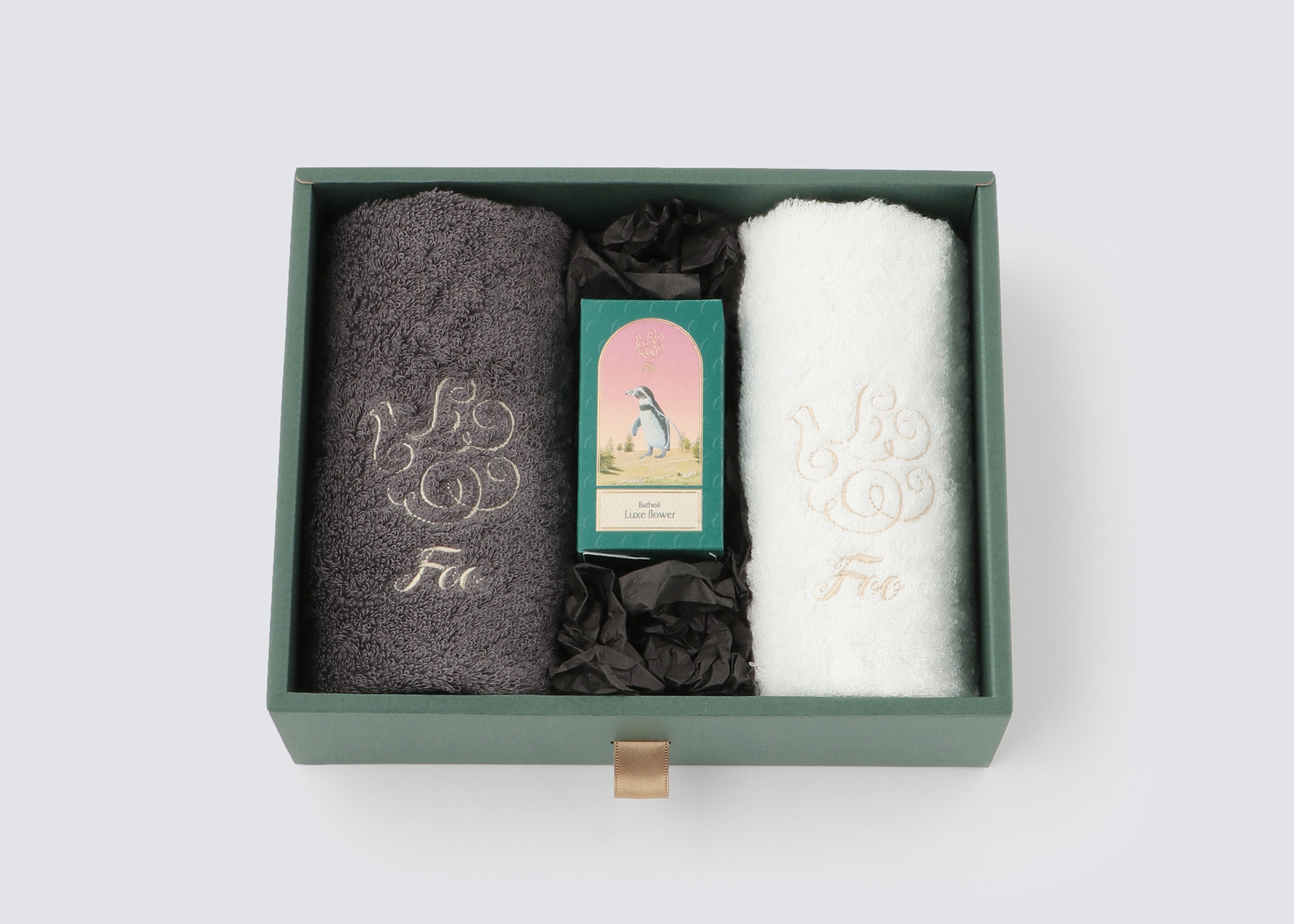 オーガニックコットン ハンドタオル2枚&Foo TokyoバスオイルLuxe Flower 1本ギフトセット