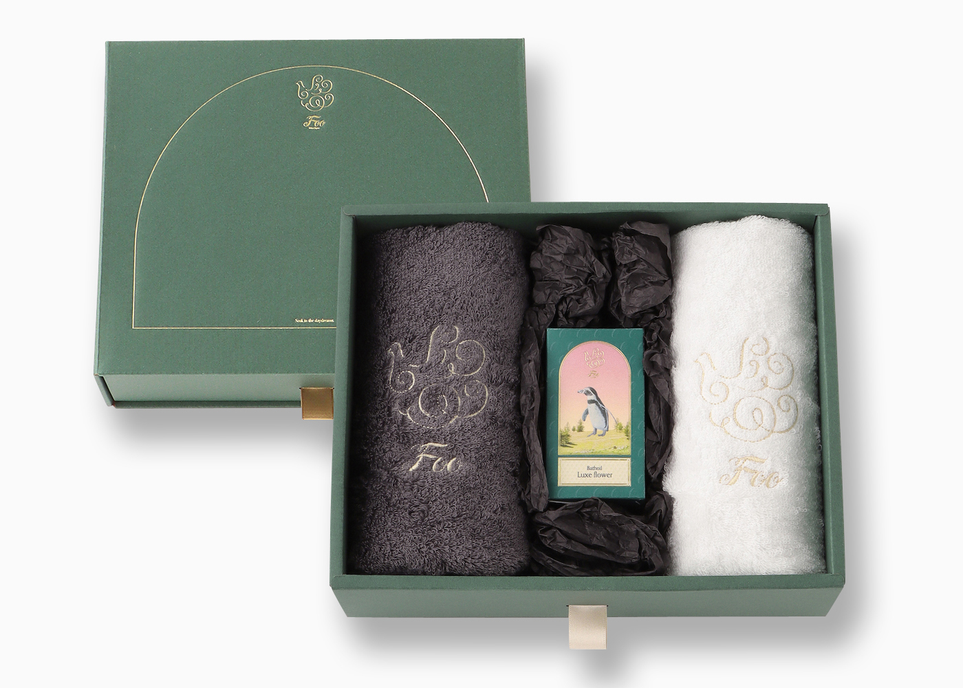 オーガニックコットン ハンドタオル2枚&Foo TokyoバスオイルLuxe Flower 1本ギフトセット
