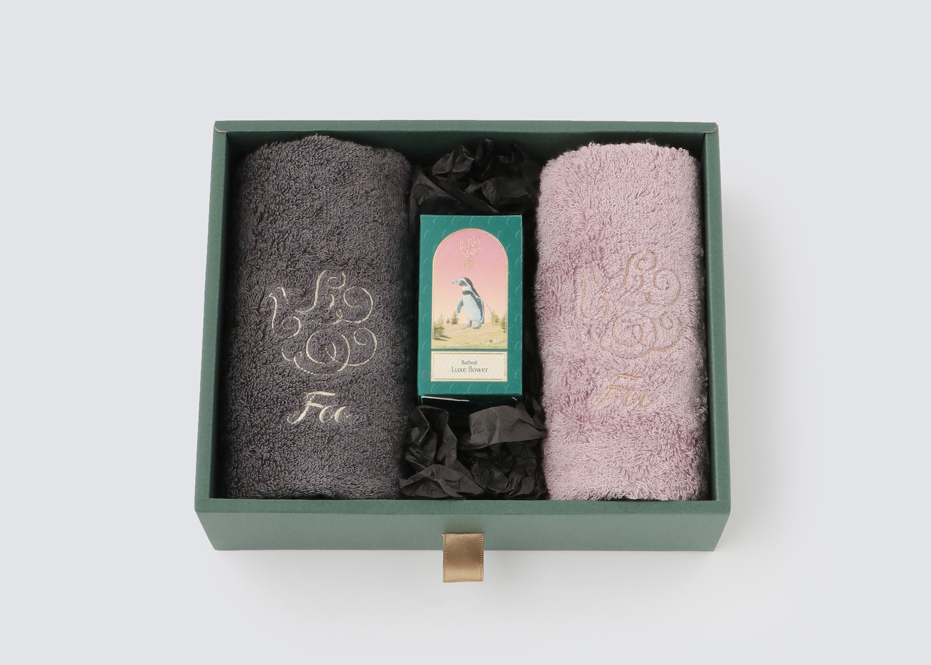 オーガニックコットン ハンドタオル2枚&Foo TokyoバスオイルLuxe Flower 1本ギフトセット