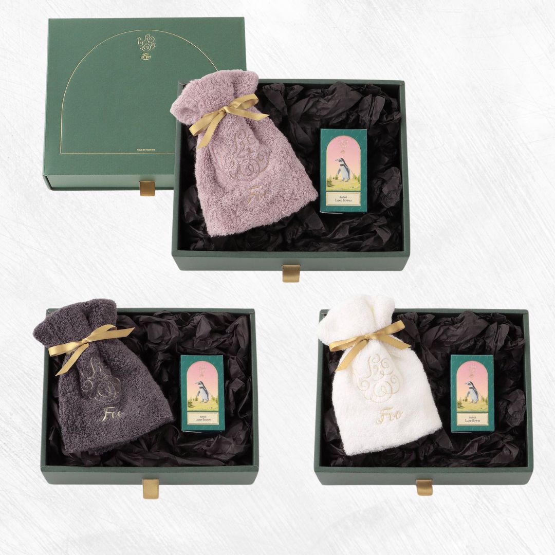 オーガニックコットン ハンドタオル & Foo Tokyo バスオイル Luxe Flower 1本 ギフトセット