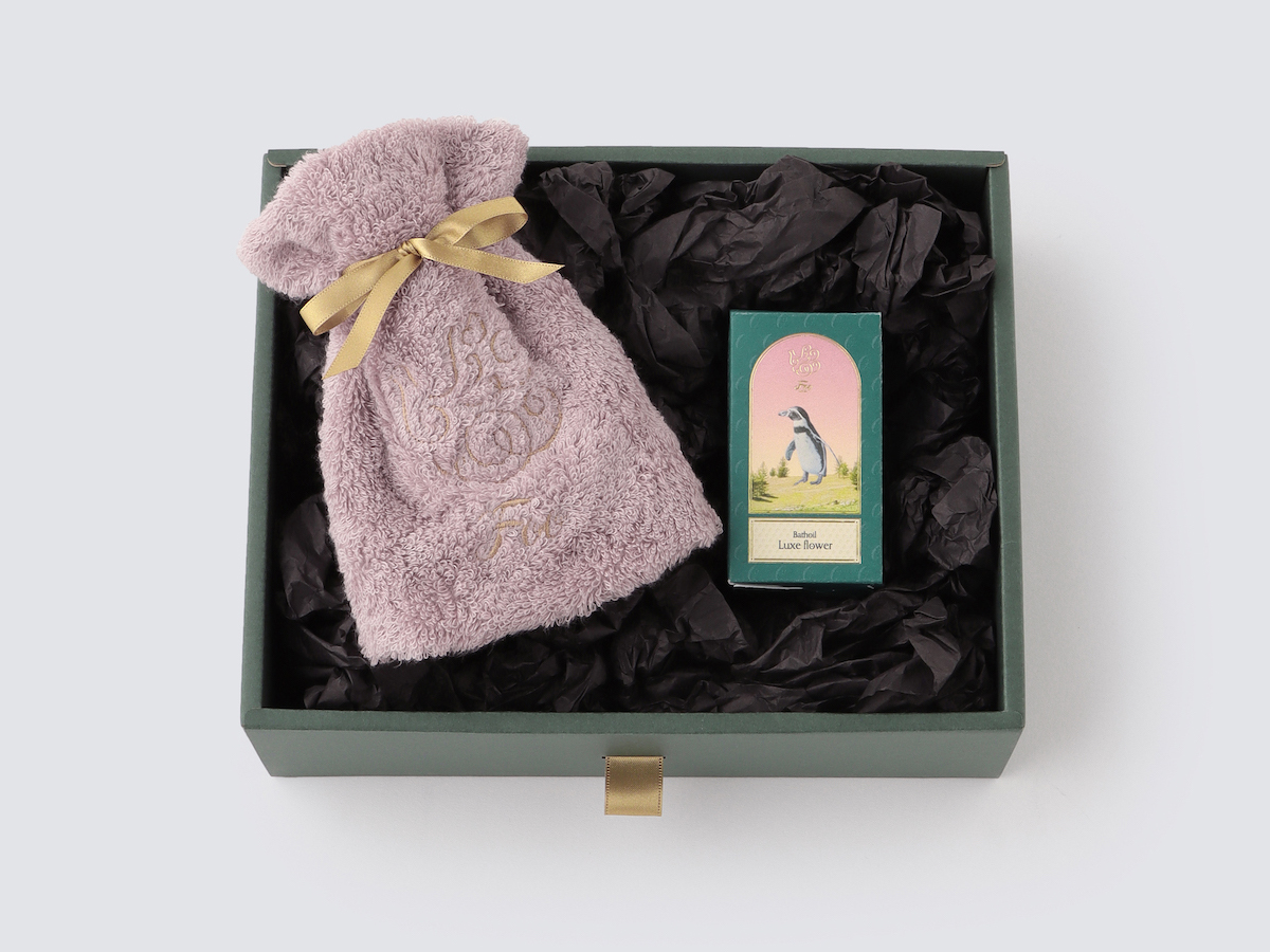 オーガニックコットン ハンドタオル & Foo Tokyo バスオイル Luxe Flower 1本 ギフトセット