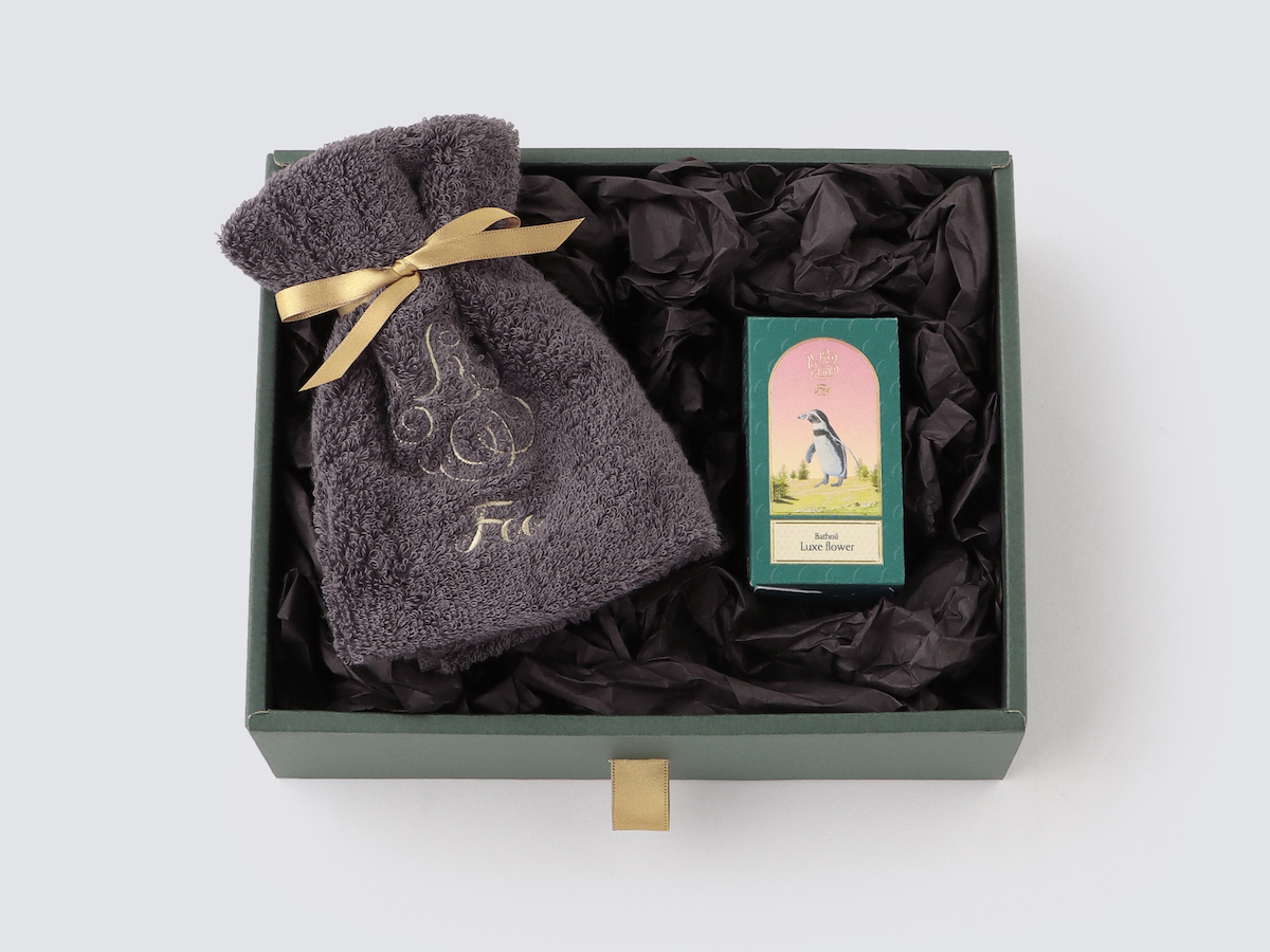 オーガニックコットン ハンドタオル & Foo Tokyo バスオイル Luxe Flower 1本 ギフトセット