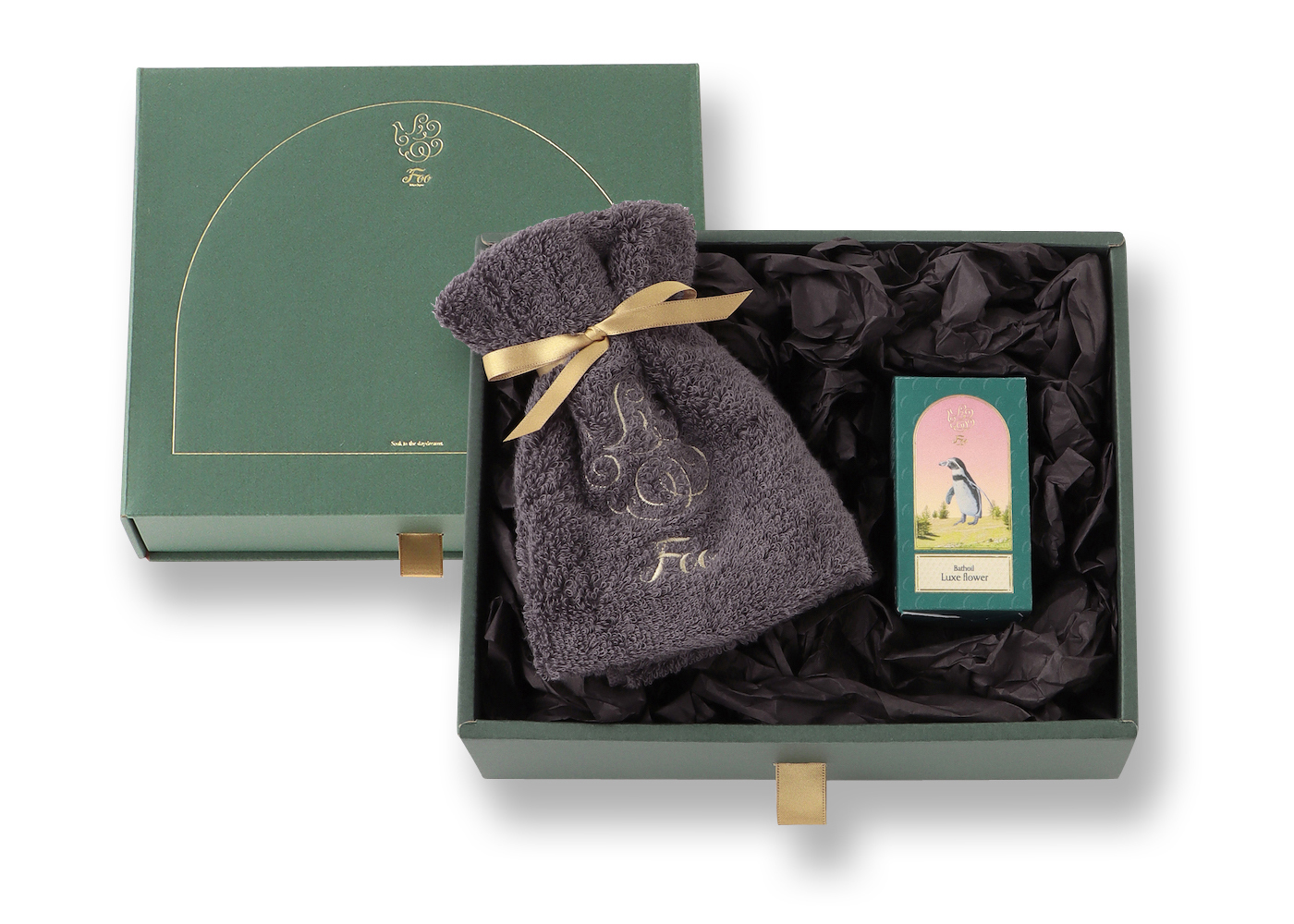 オーガニックコットン ハンドタオル & Foo Tokyo バスオイル Luxe Flower 1本 ギフトセット