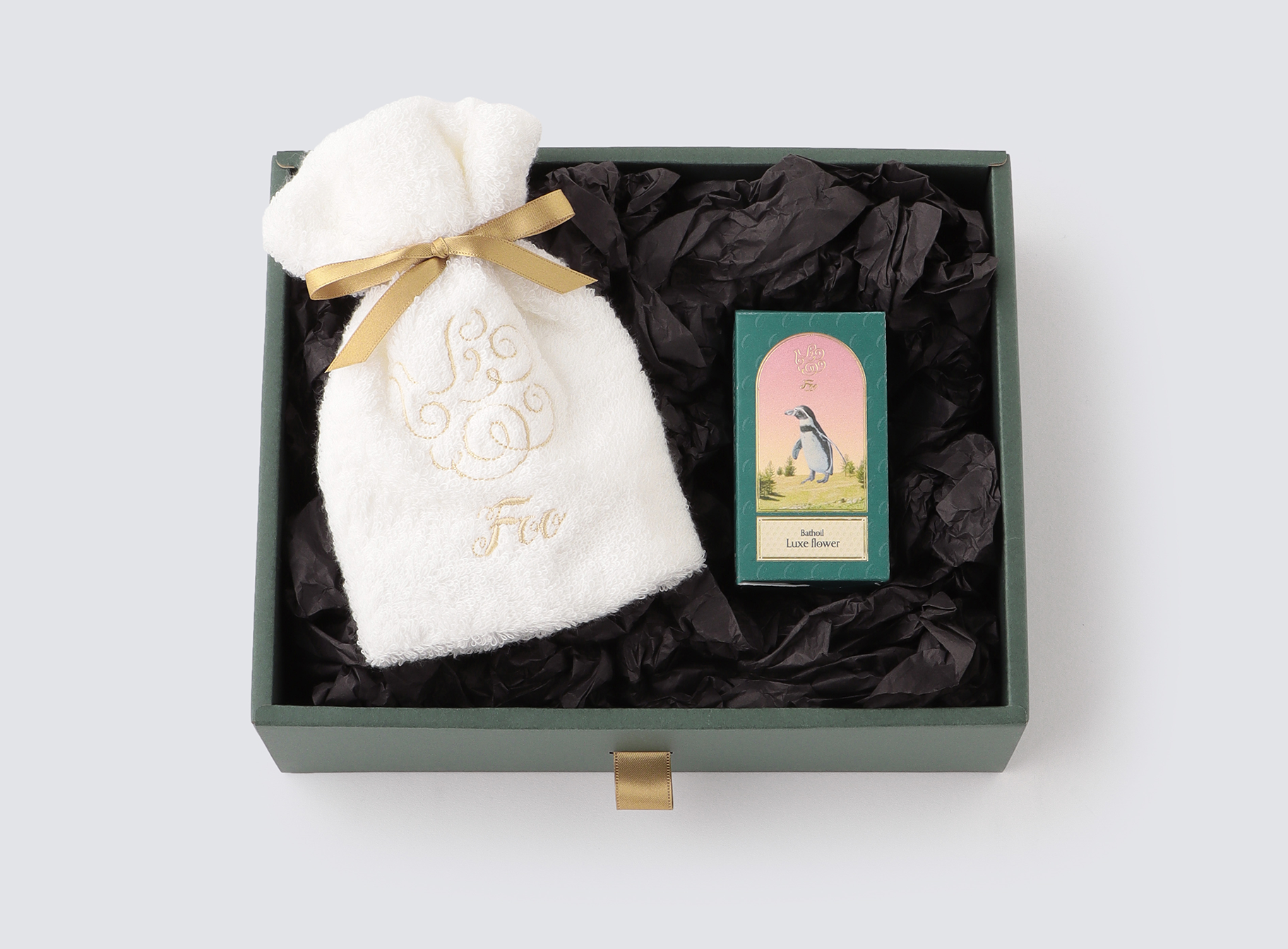 オーガニックコットン ハンドタオル & Foo Tokyo バスオイル Luxe Flower 1本 ギフトセット