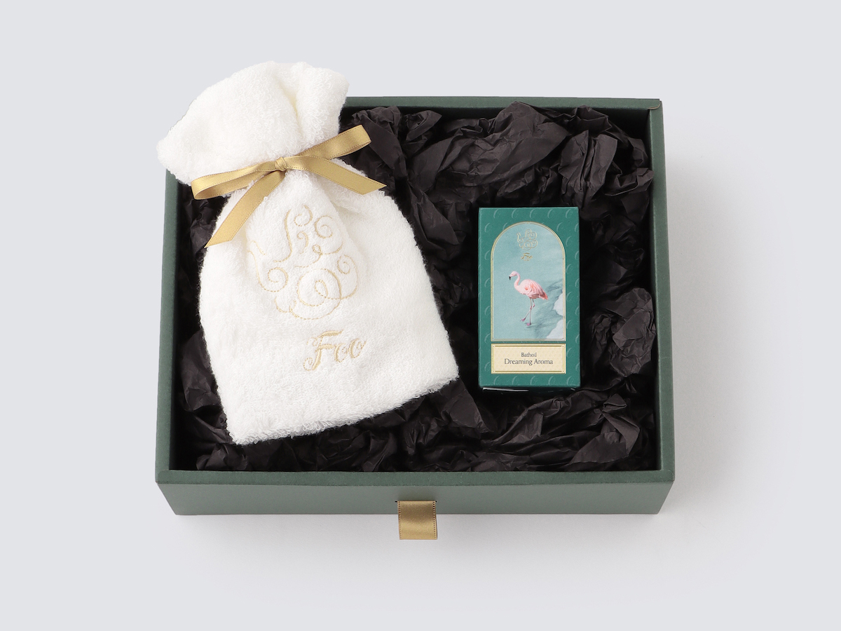 オーガニックコットン ハンドタオル & Foo Tokyo バスオイル Dreaming Aroma 1本 ギフトセット