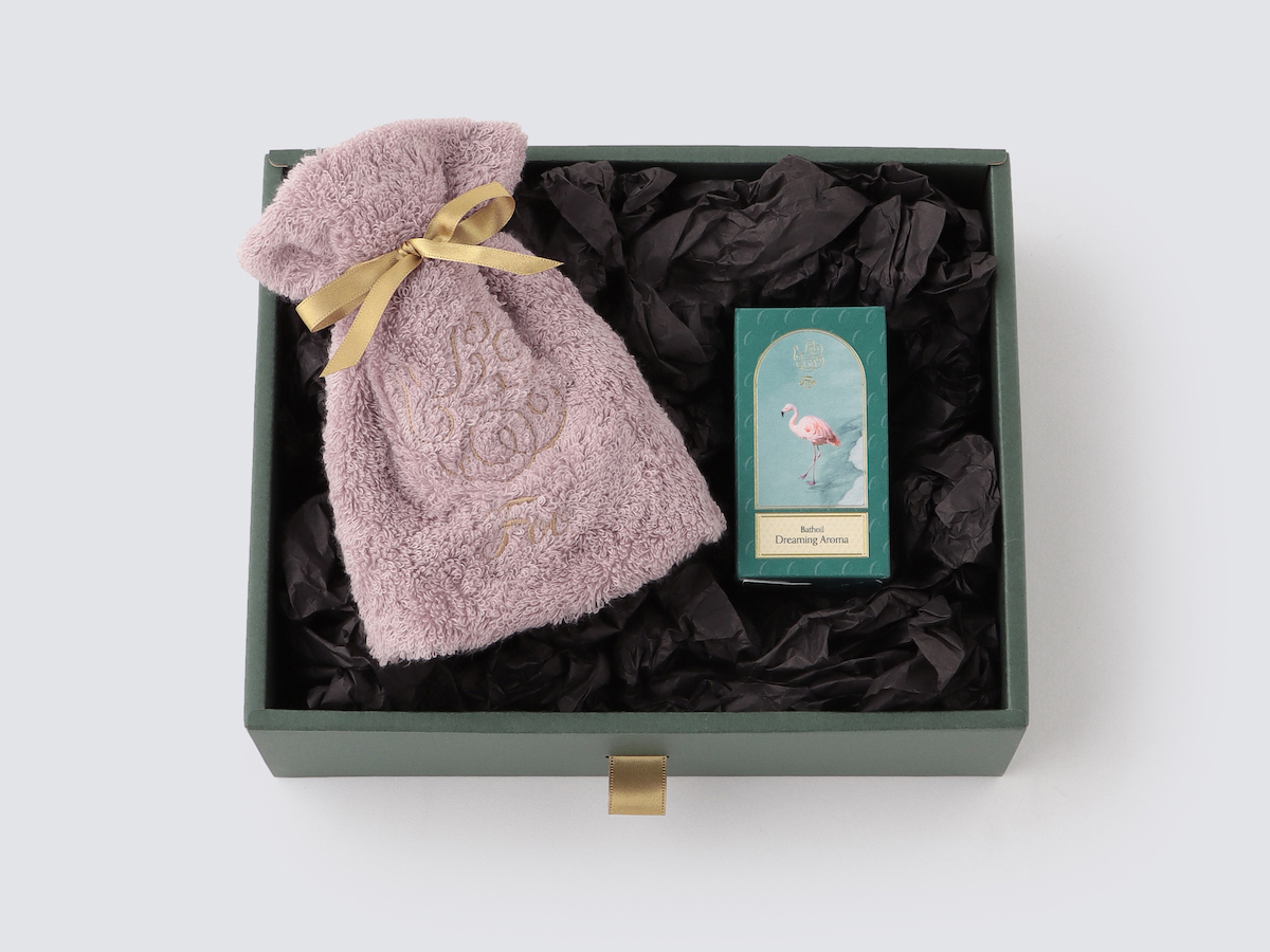 オーガニックコットン ハンドタオル & Foo Tokyo バスオイル Dreaming Aroma 1本 ギフトセット