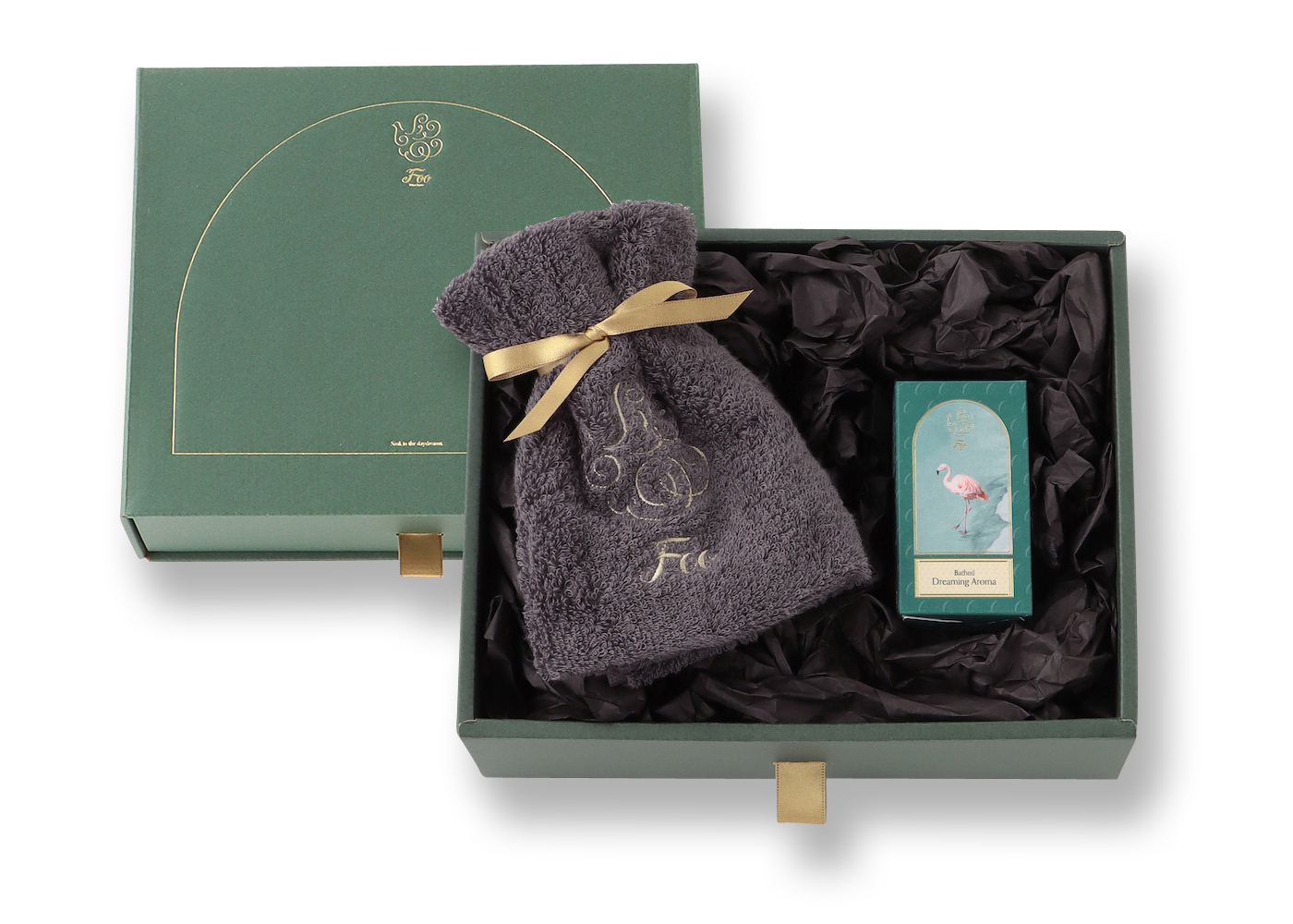 オーガニックコットン ハンドタオル & Foo Tokyo バスオイル Dreaming Aroma 1本 ギフトセット