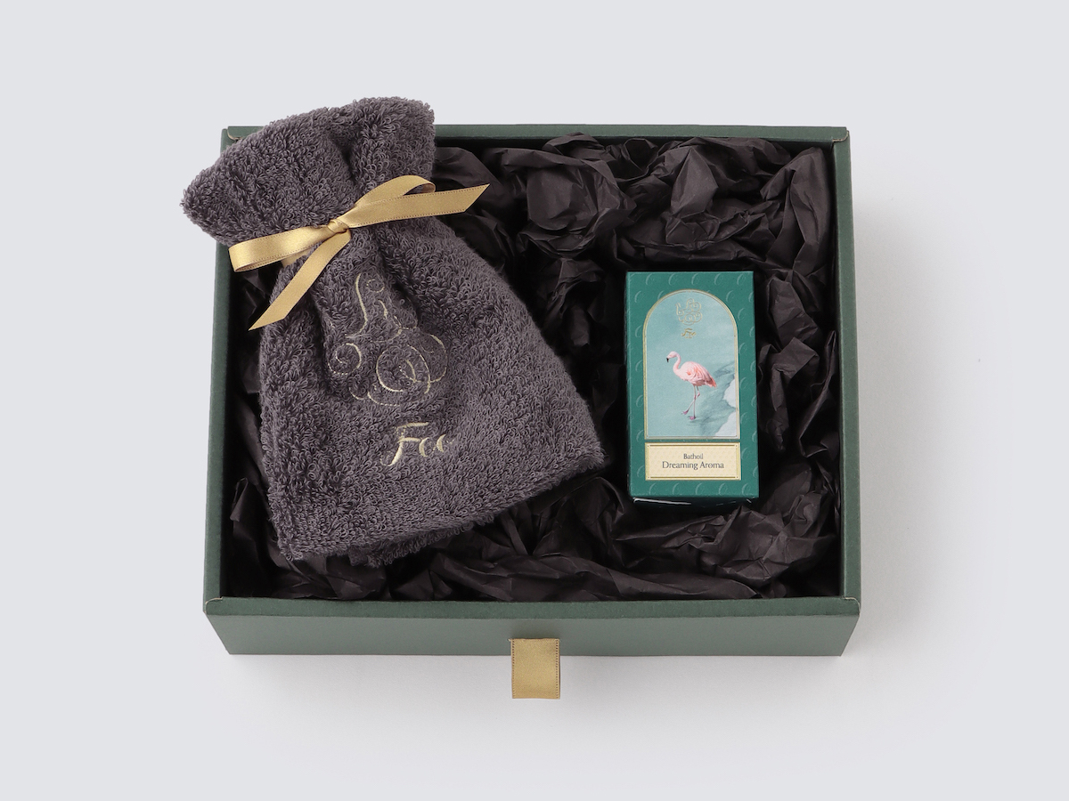 オーガニックコットン ハンドタオル & Foo Tokyo バスオイル Dreaming Aroma 1本 ギフトセット