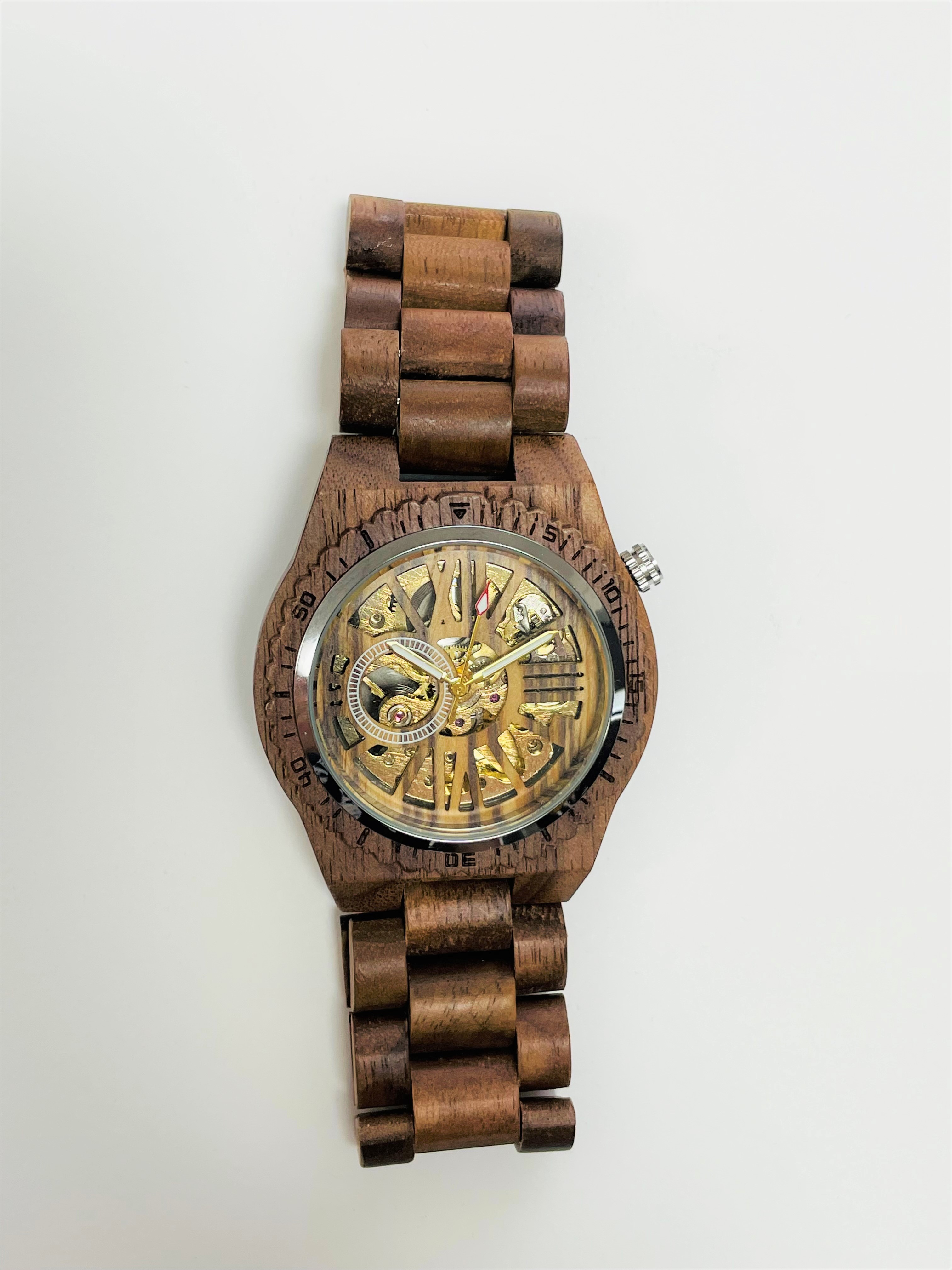 木製腕時計（Unisex）Automatic（自動巻き）（ゴールド×ブラウン 