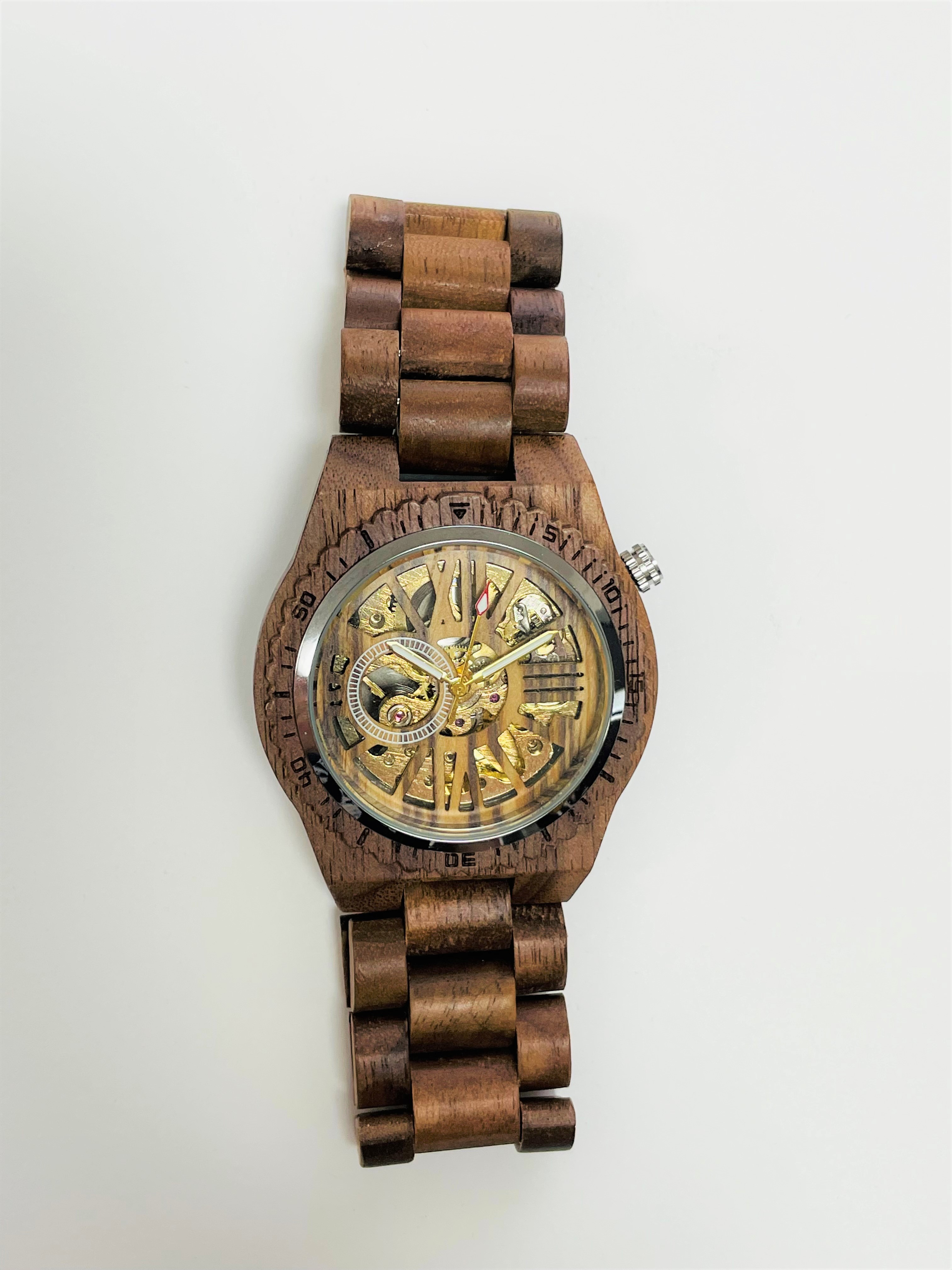 木製腕時計（Unisex）Automatic（自動巻き）（ゴールド×ブラウン ...