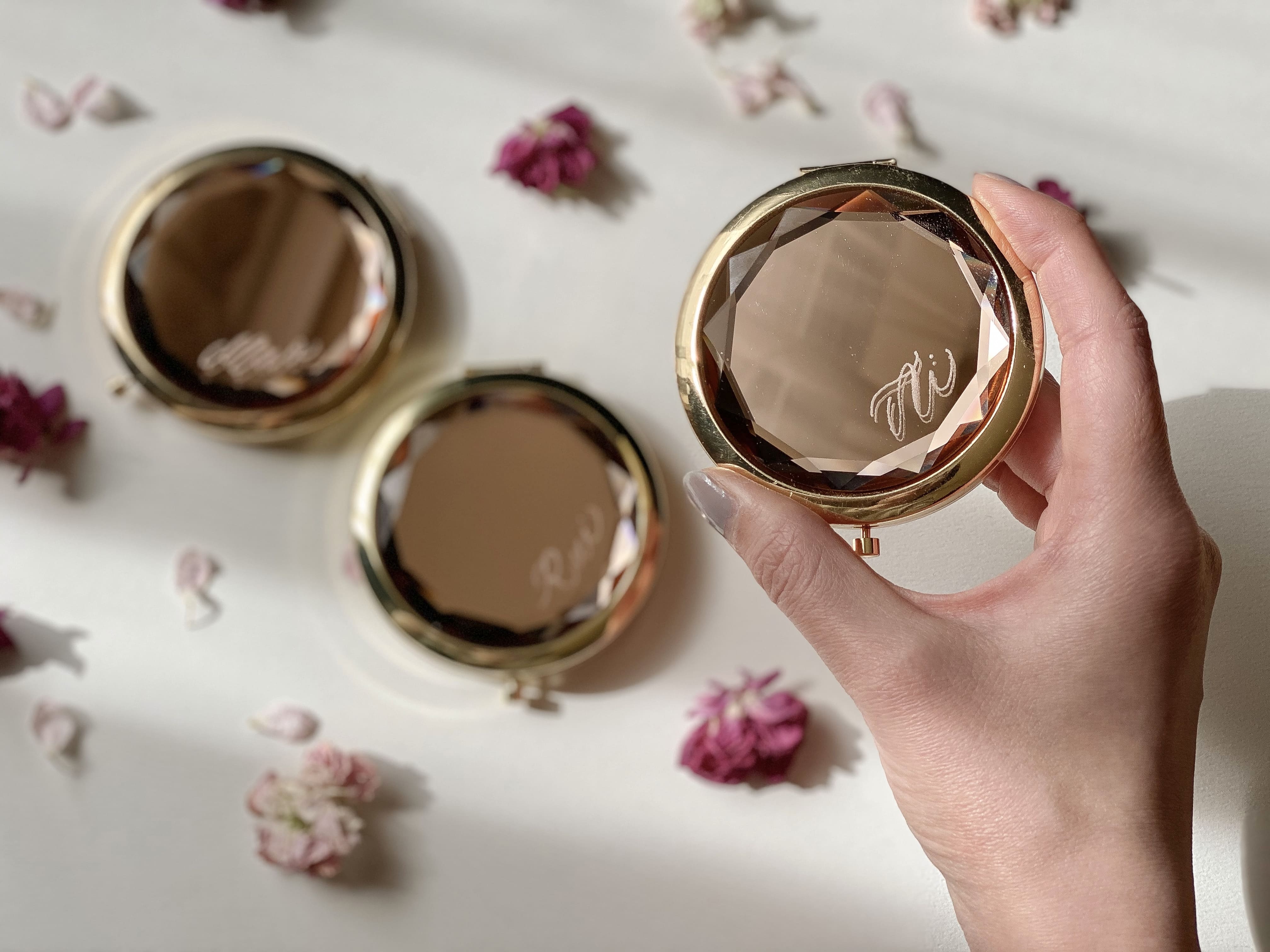 名入れコンパクトミラー&キーホルダーセット