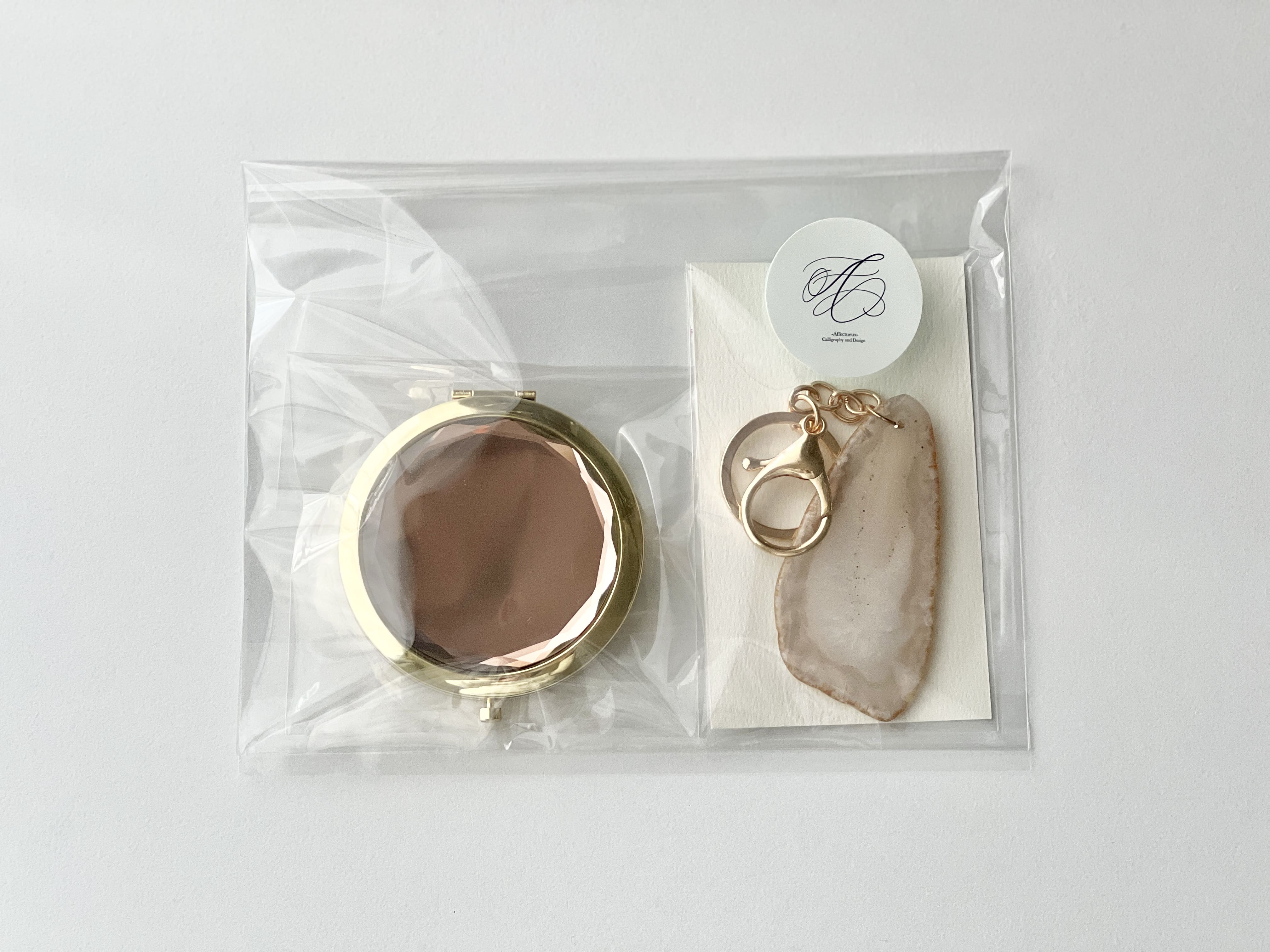 名入れコンパクトミラー&キーホルダーセット