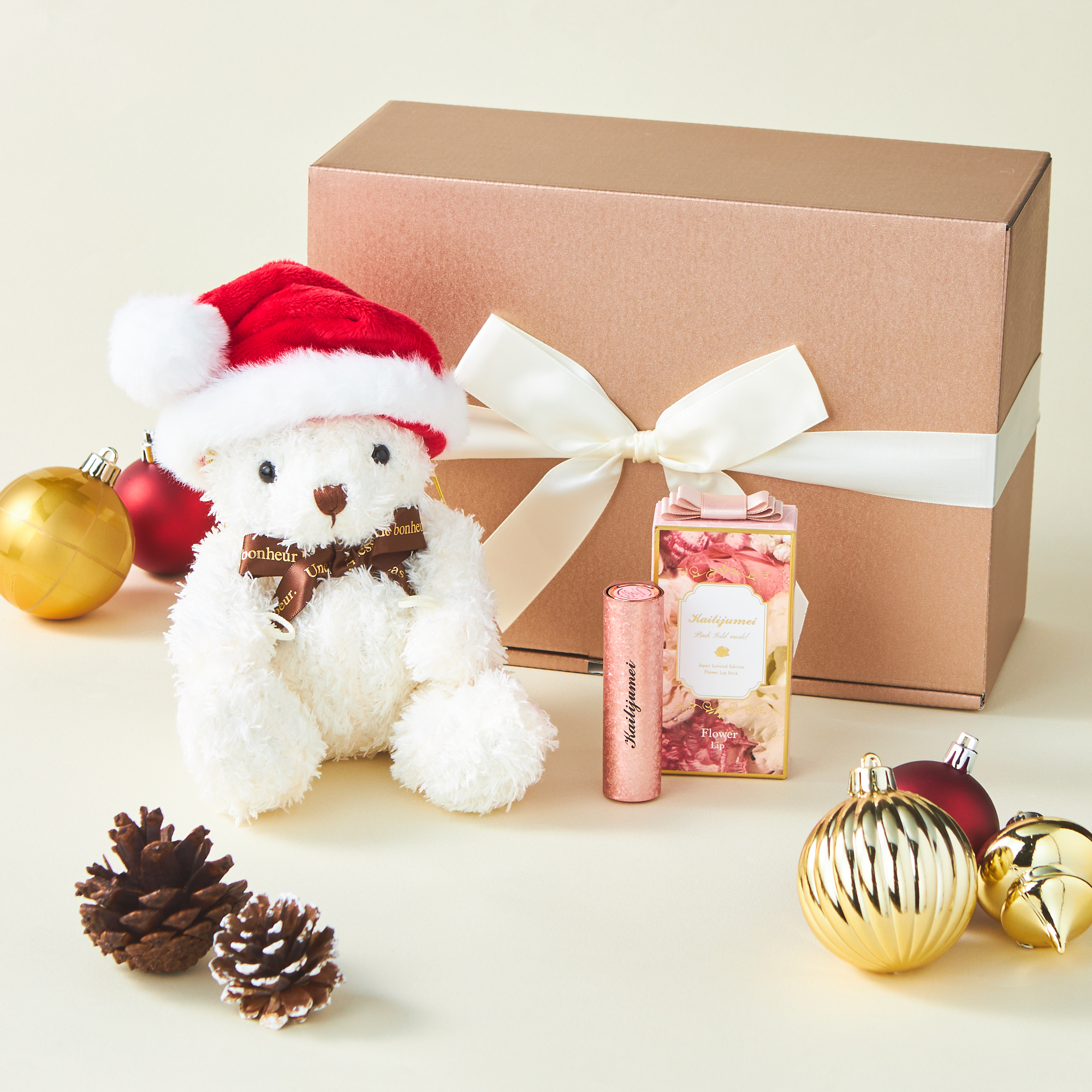 【タンプ限定/名入れ/ギフトBOX】リップ&クリスマステディベアセット