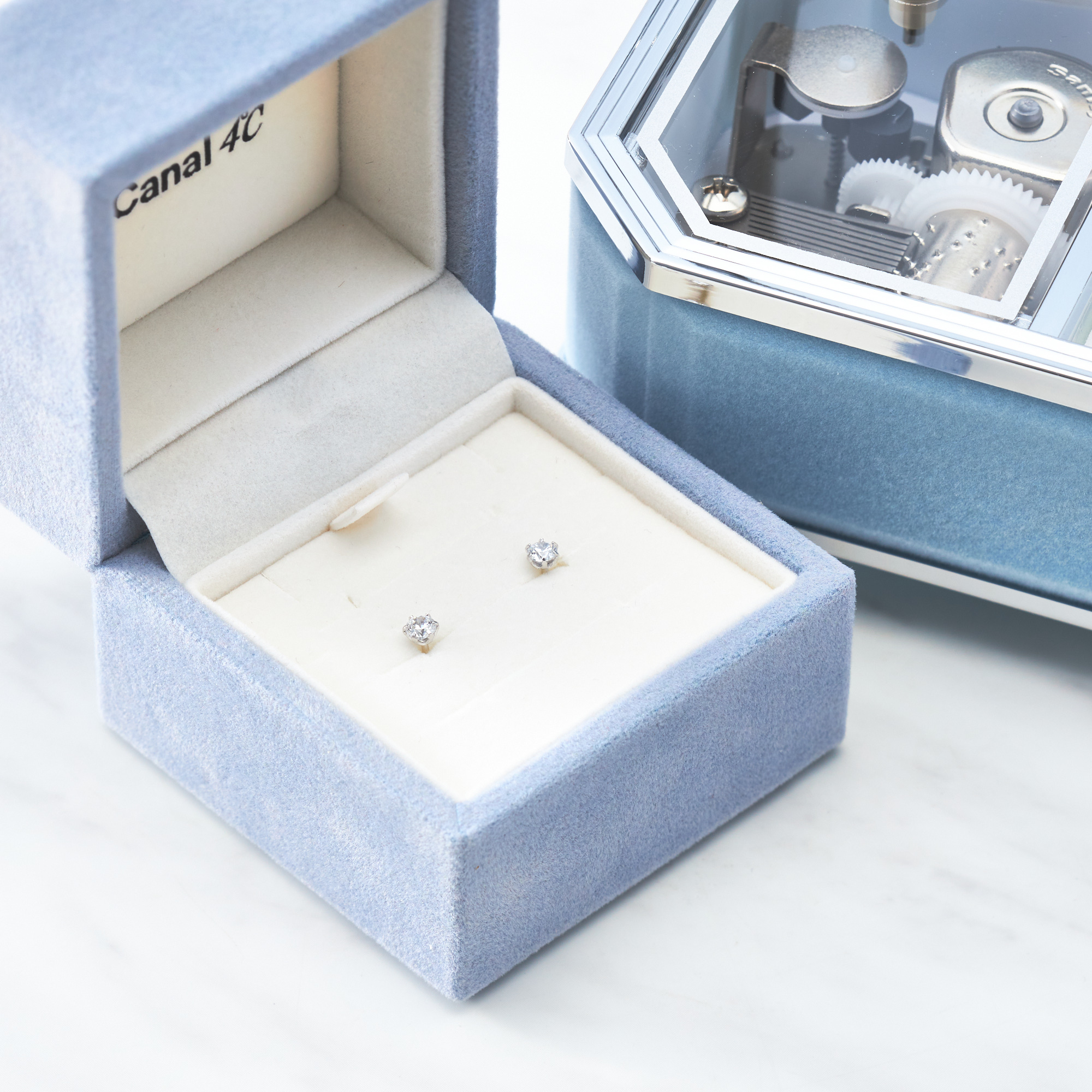 【名入れ】K10ピアス&オルゴールケースセット