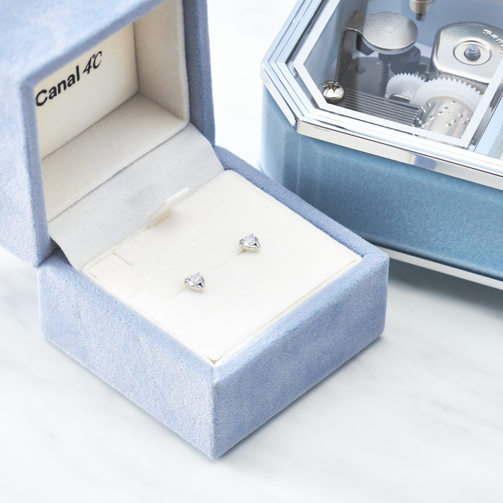 【名入れ】ハートシェイプK10ピアス&オルゴールケースセット