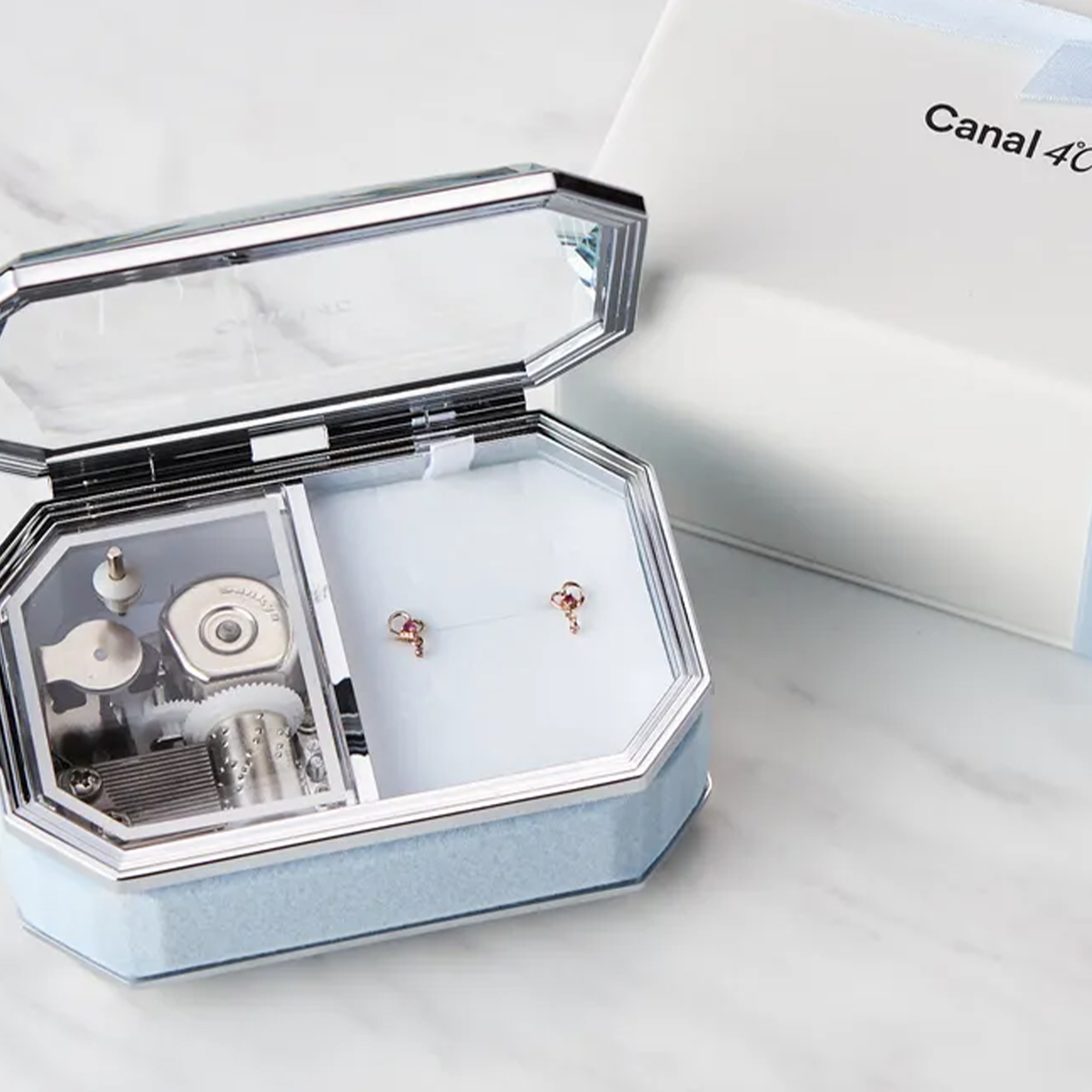 【名入れ】誕生石&ダイヤモンドハートピアス　オルゴールケースセット