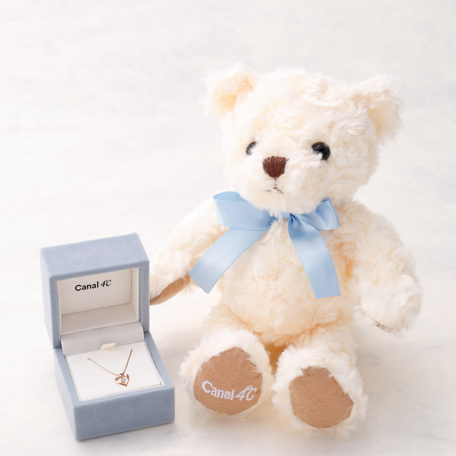 【名入れ】Canal 4℃オリジナルベア&シルバーハートネックレスセット
