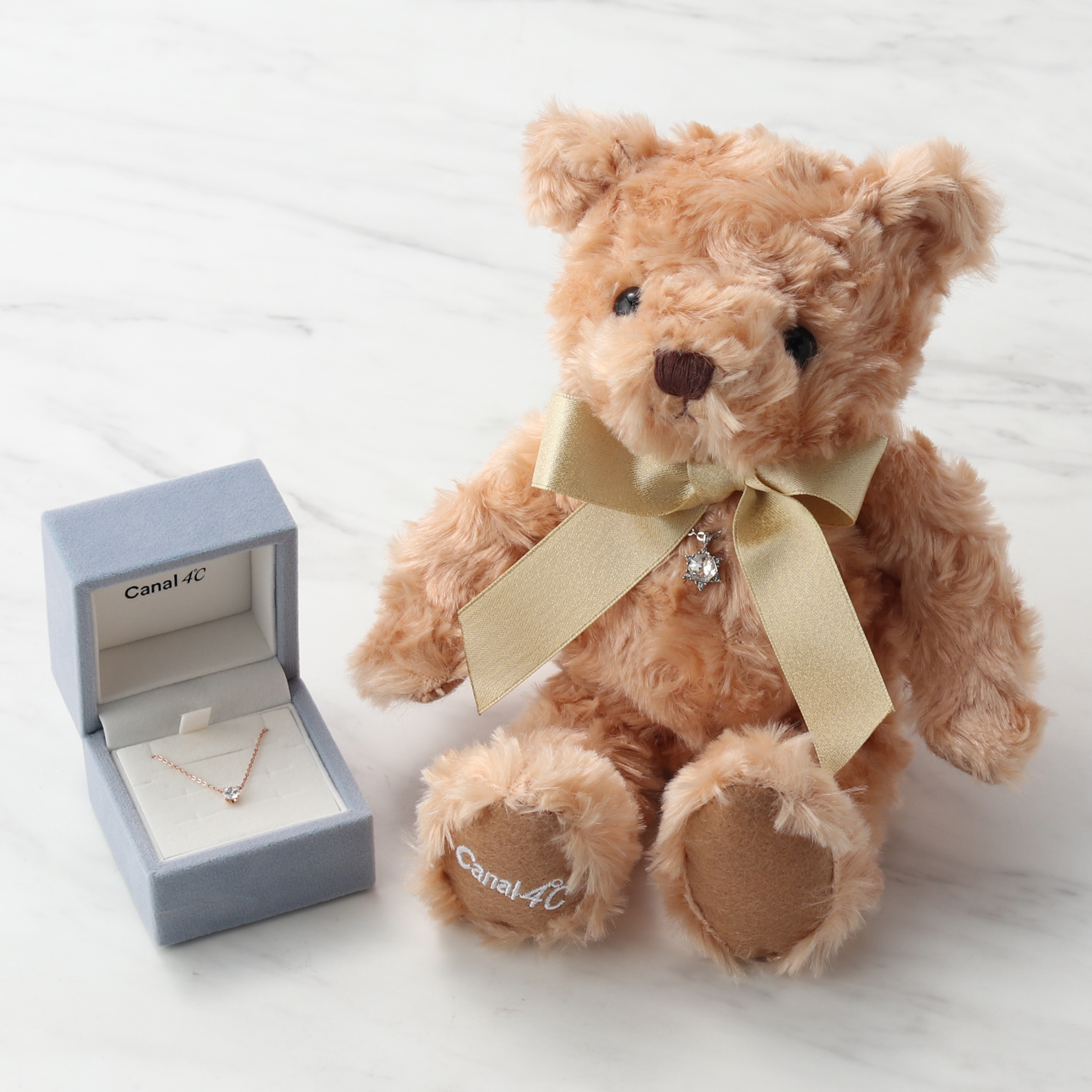 【名入れ】Canal 4℃オリジナルベア&一粒ネックレスセット
