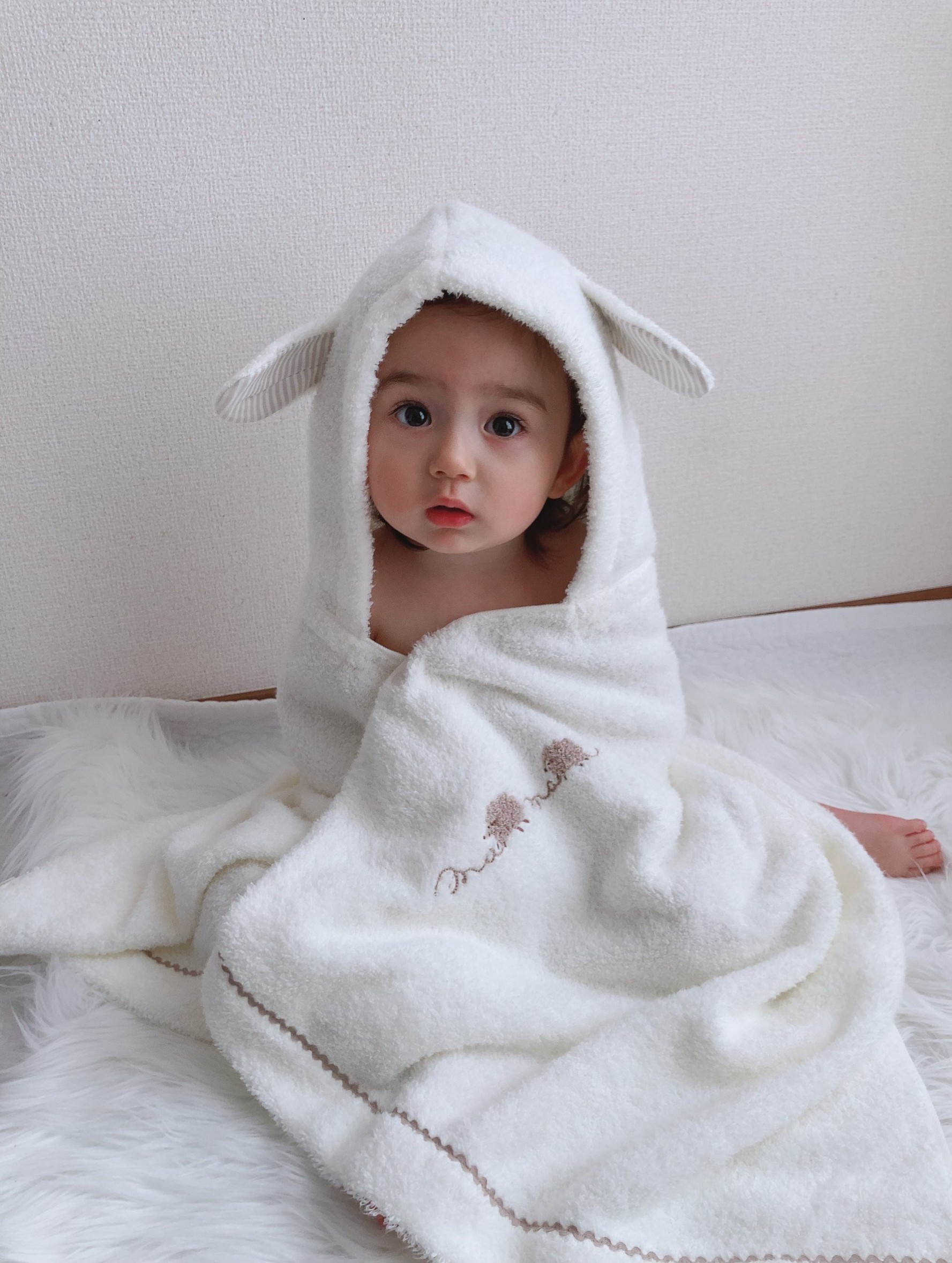 【名入れギフト】メレンゲ フード付きバスタオル・ハンカチセット