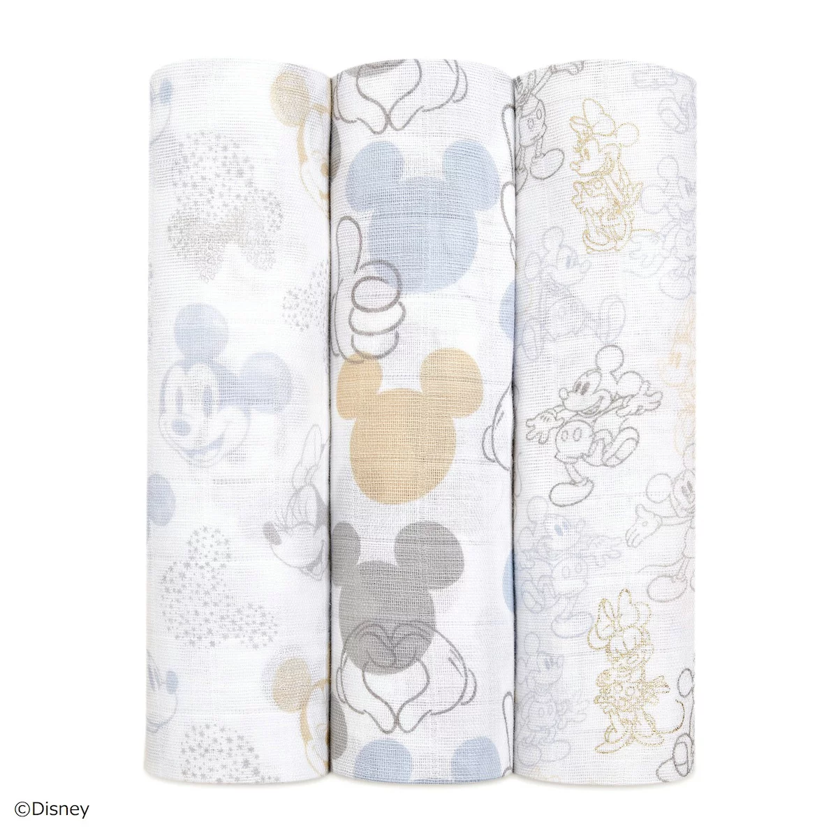 【ミッキー&ミニー】MUSLIN SWADDLES : 3-PACK（ディズニー おくるみ3枚セット）